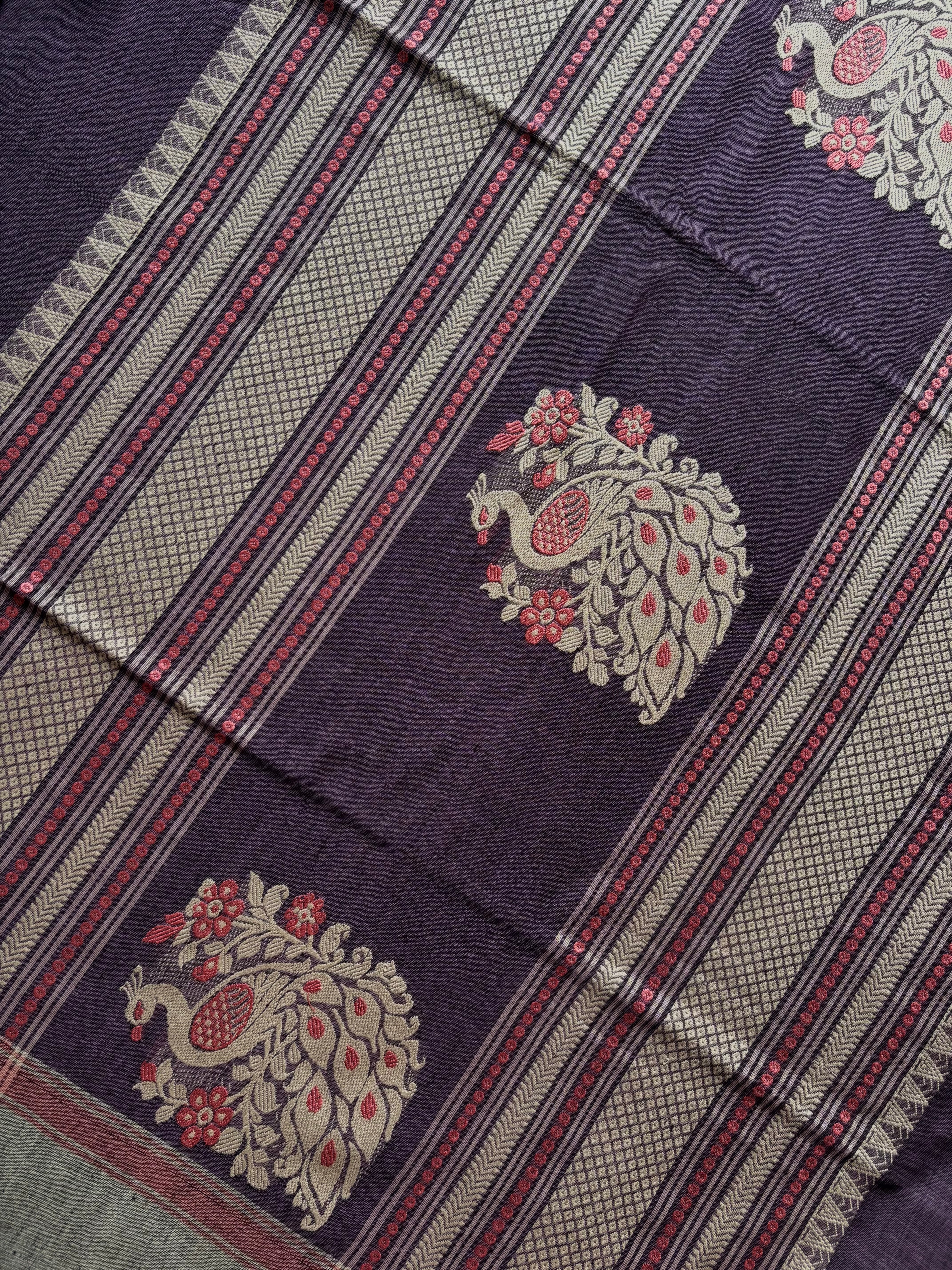 Handwoven Dusty Mauve Phulia Cotton Saree