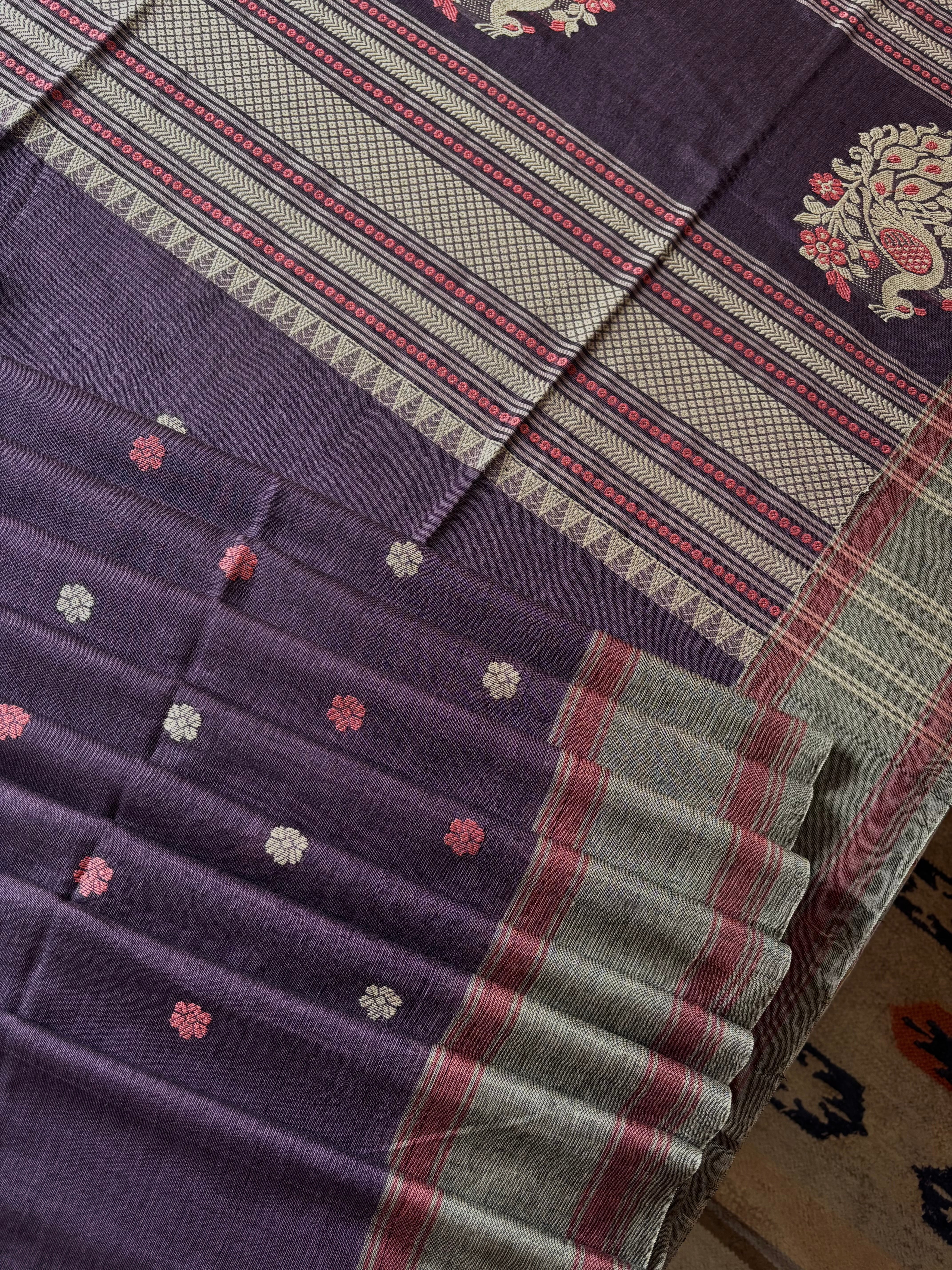 Handwoven Dusty Mauve Phulia Cotton Saree