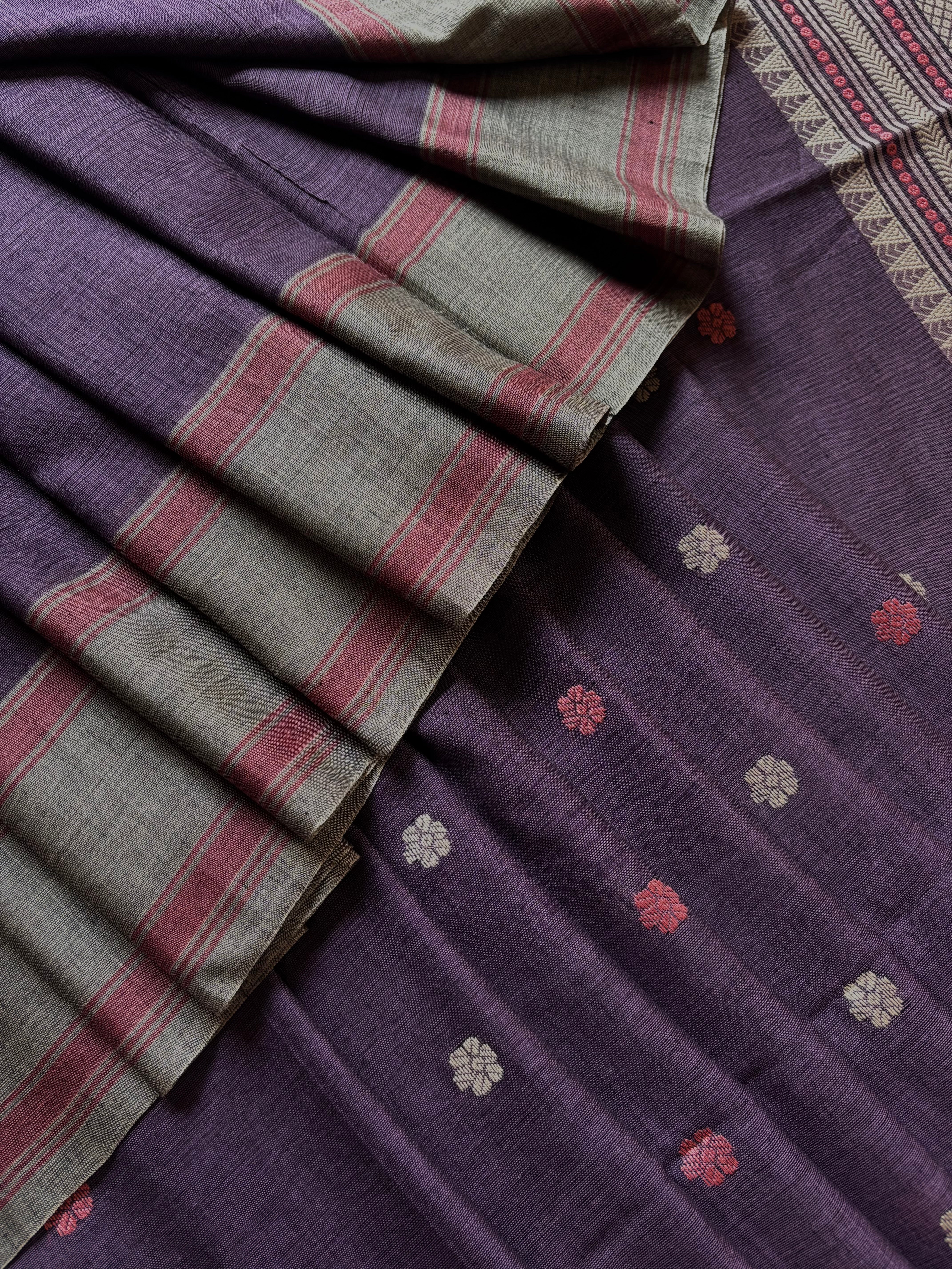 Handwoven Dusty Mauve Phulia Cotton Saree