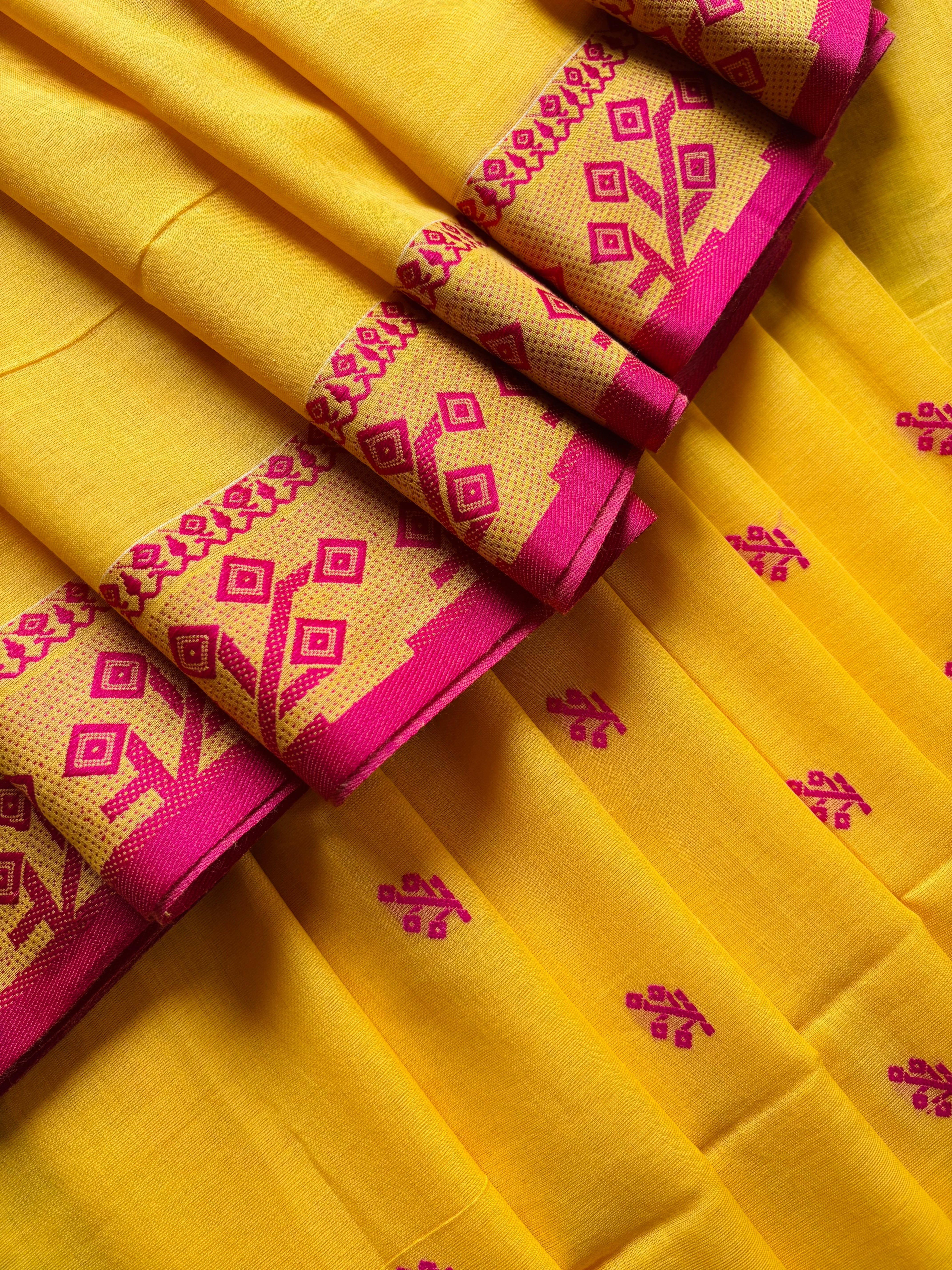 Handwoven Yellow Rani Phulia Cotton Saree