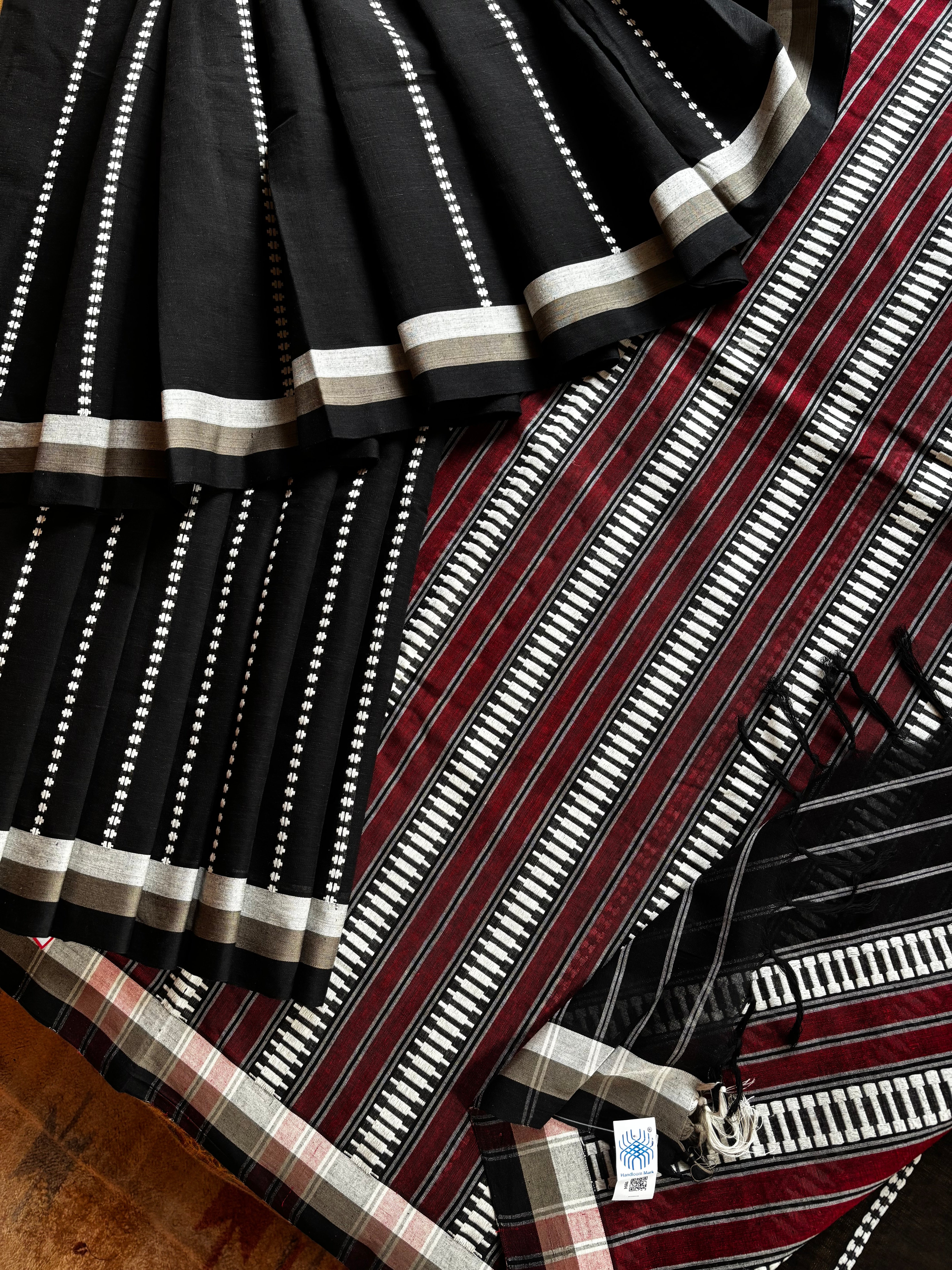 Handwoven Black Begampuri Cotton Saree