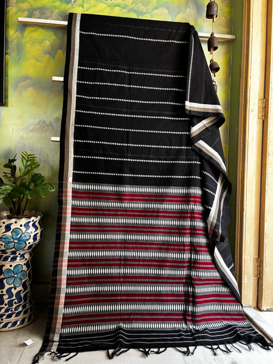 Handwoven Black Begampuri Cotton Saree