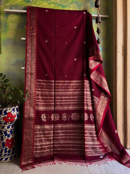 Handwoven Maroon Colour Phulia Cotton Saree