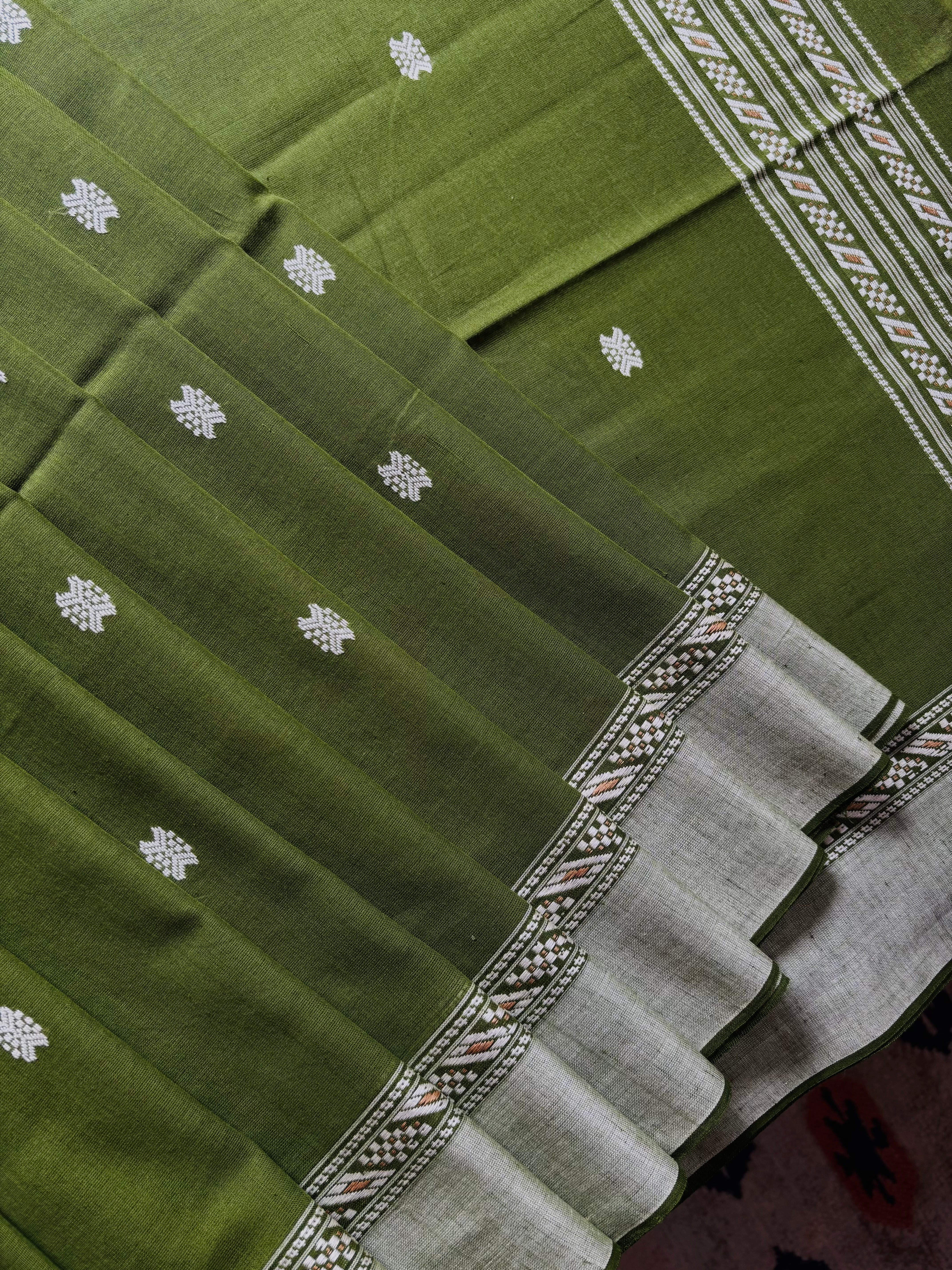 Handwoven Green Colour Phulia Cotton Saree