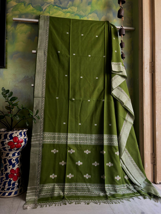 Handwoven Green Colour Phulia Cotton Saree