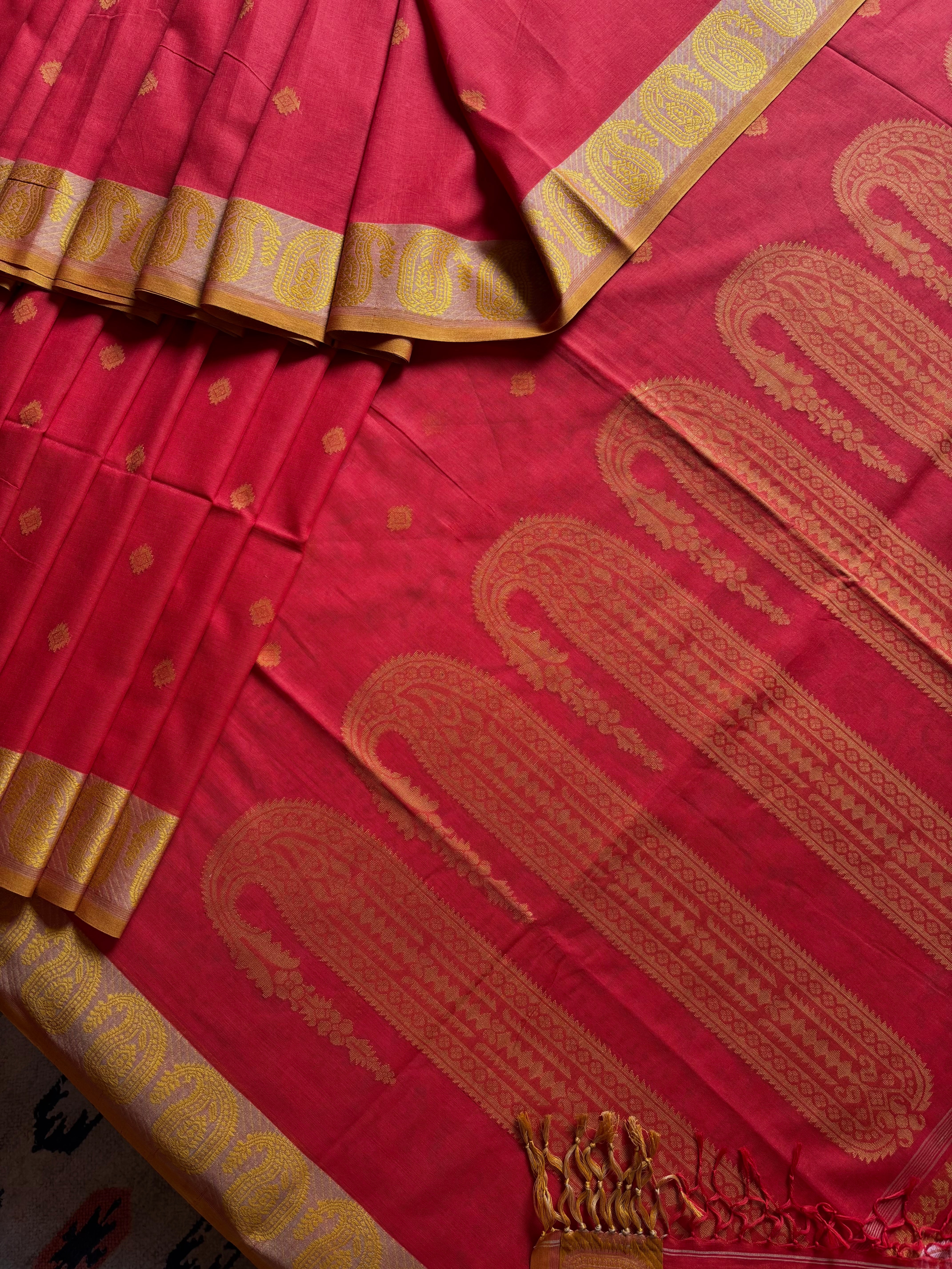 Handwoven Matte Orange Colour Phulia Cotton Saree