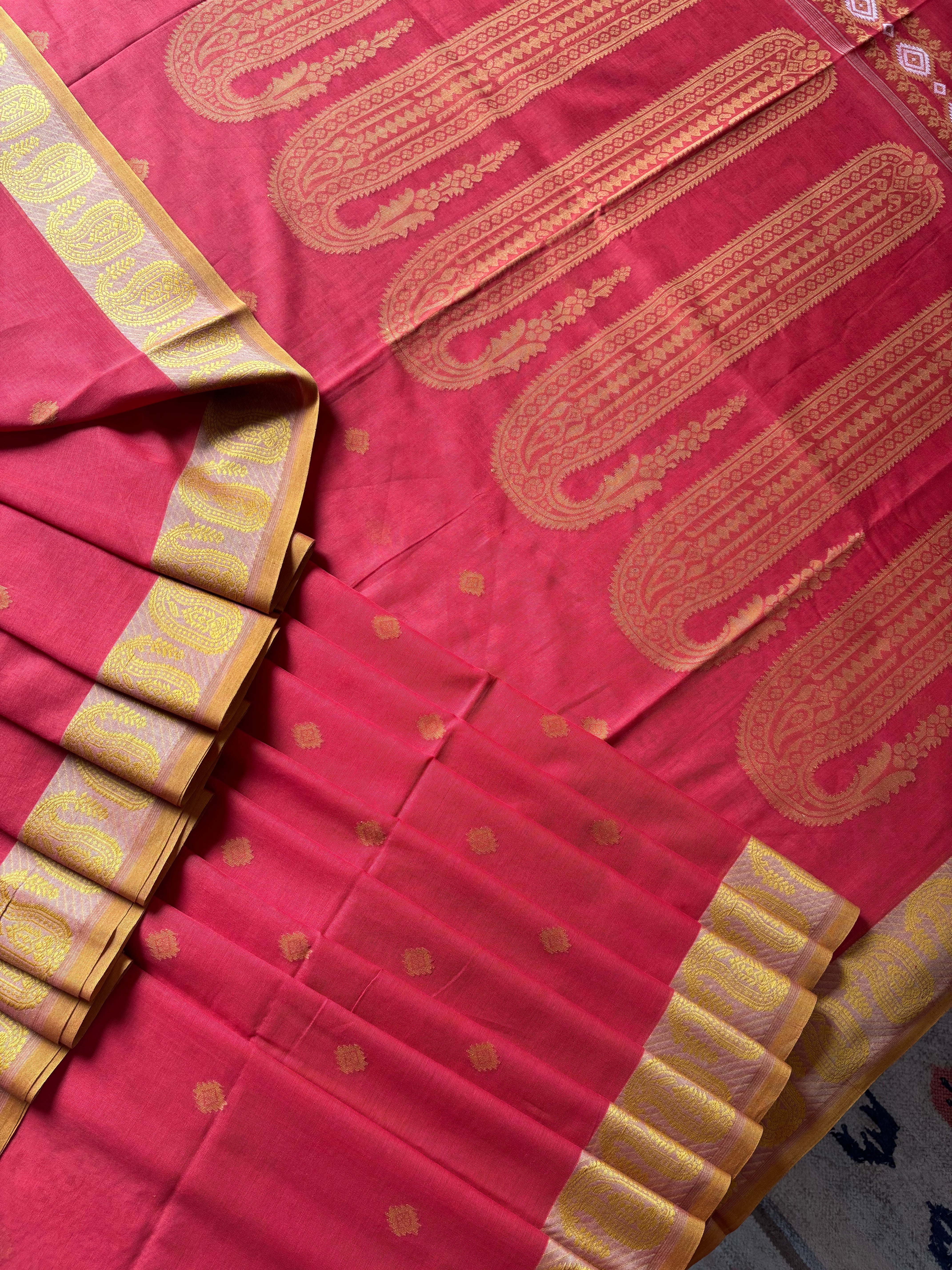 Handwoven Matte Orange Colour Phulia Cotton Saree