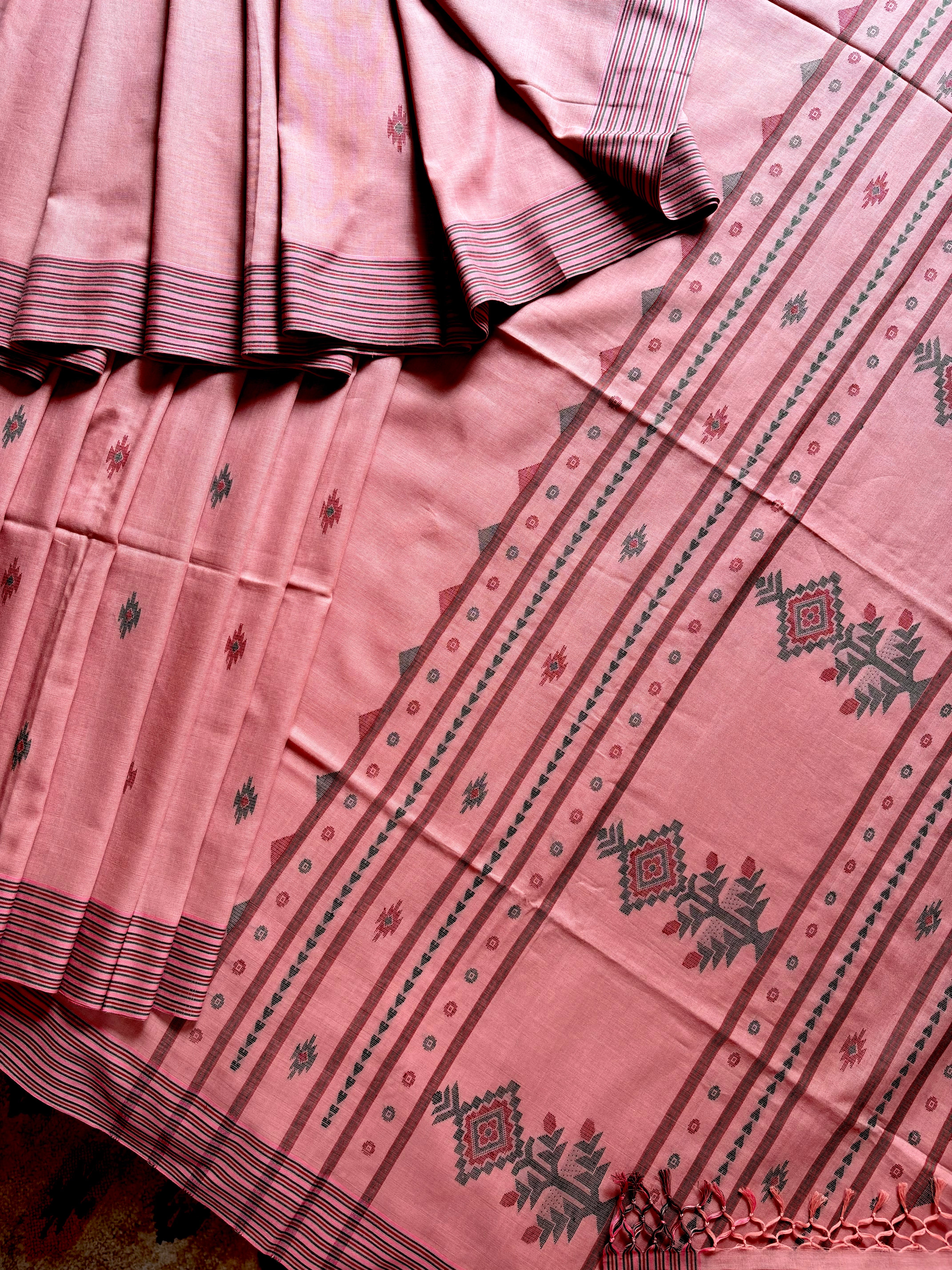 Handwoven Blush Pink Colour Cotton Jamdani Saree
