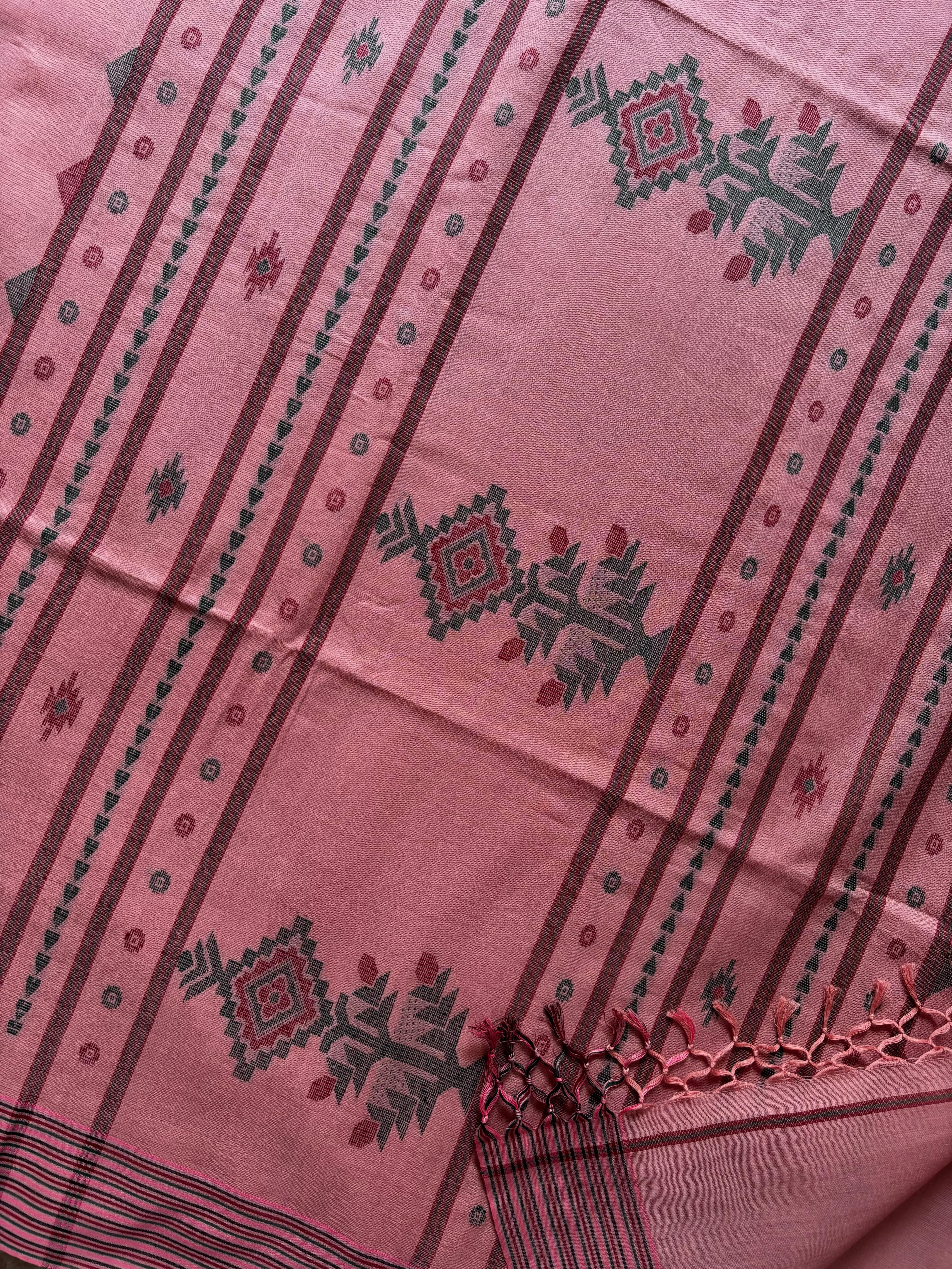 Handwoven Blush Pink Colour Cotton Jamdani Saree