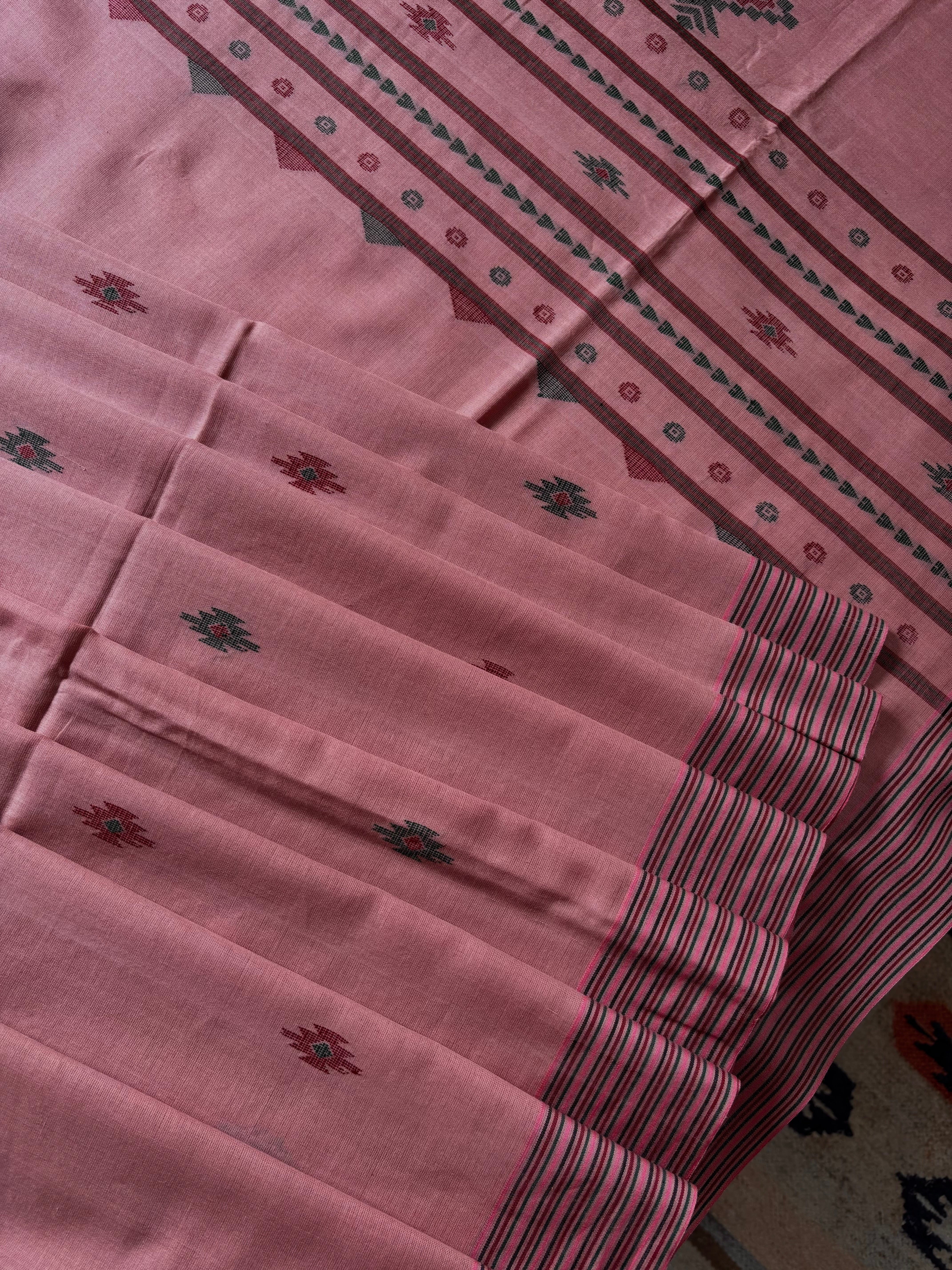 Handwoven Blush Pink Colour Cotton Jamdani Saree
