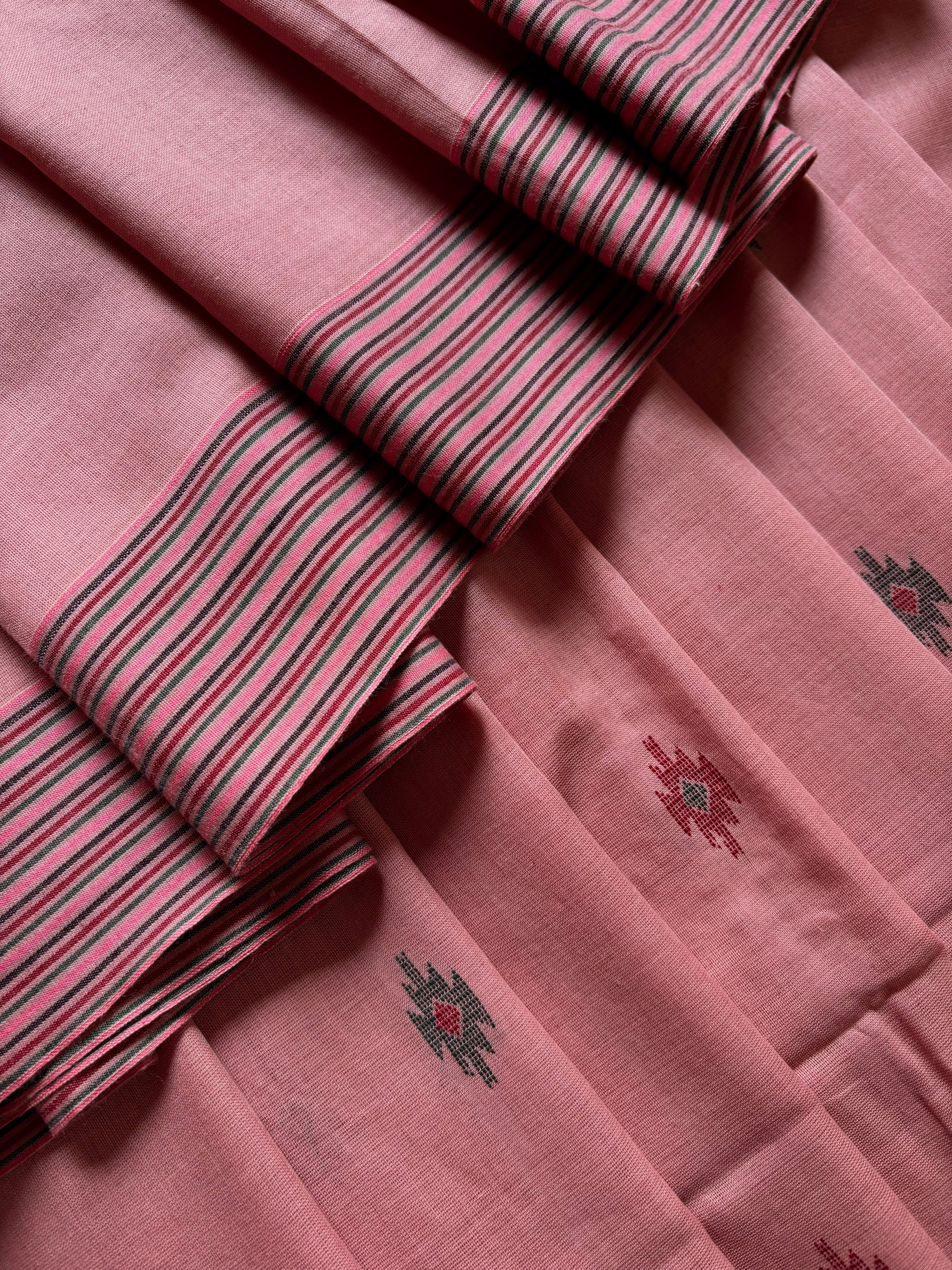 Handwoven Blush Pink Colour Cotton Jamdani Saree