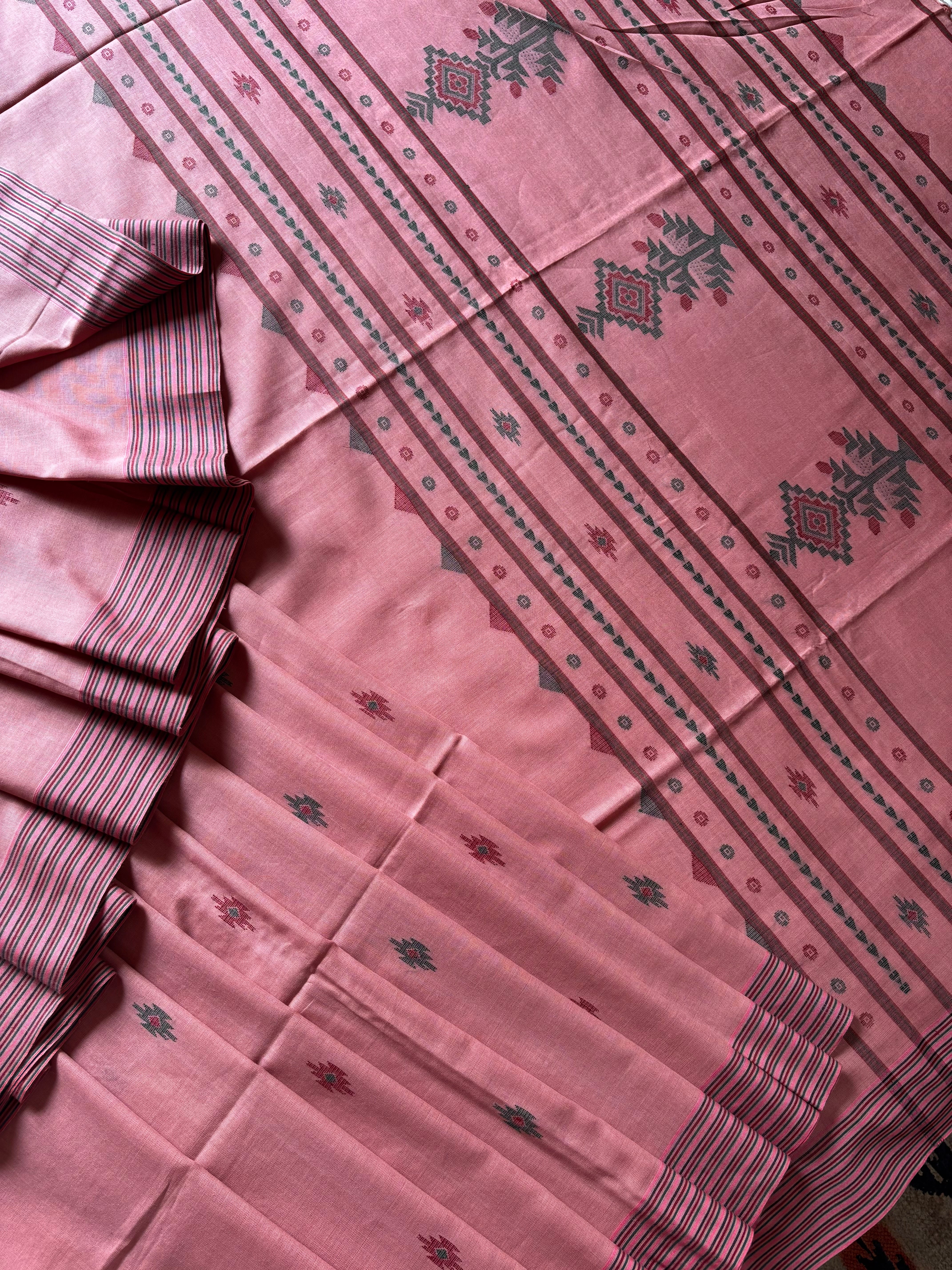 Handwoven Blush Pink Colour Cotton Jamdani Saree