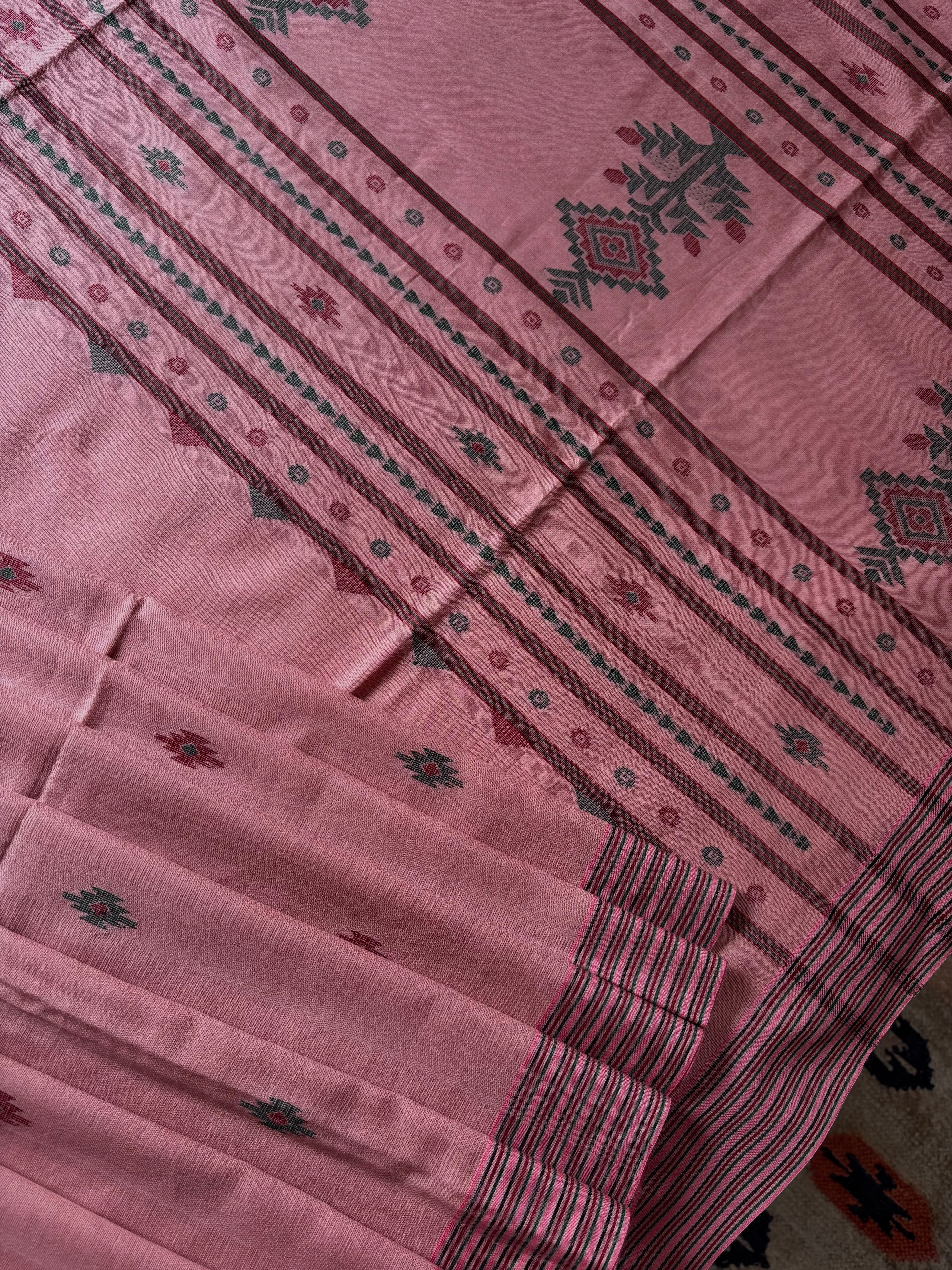 Handwoven Blush Pink Colour Cotton Jamdani Saree