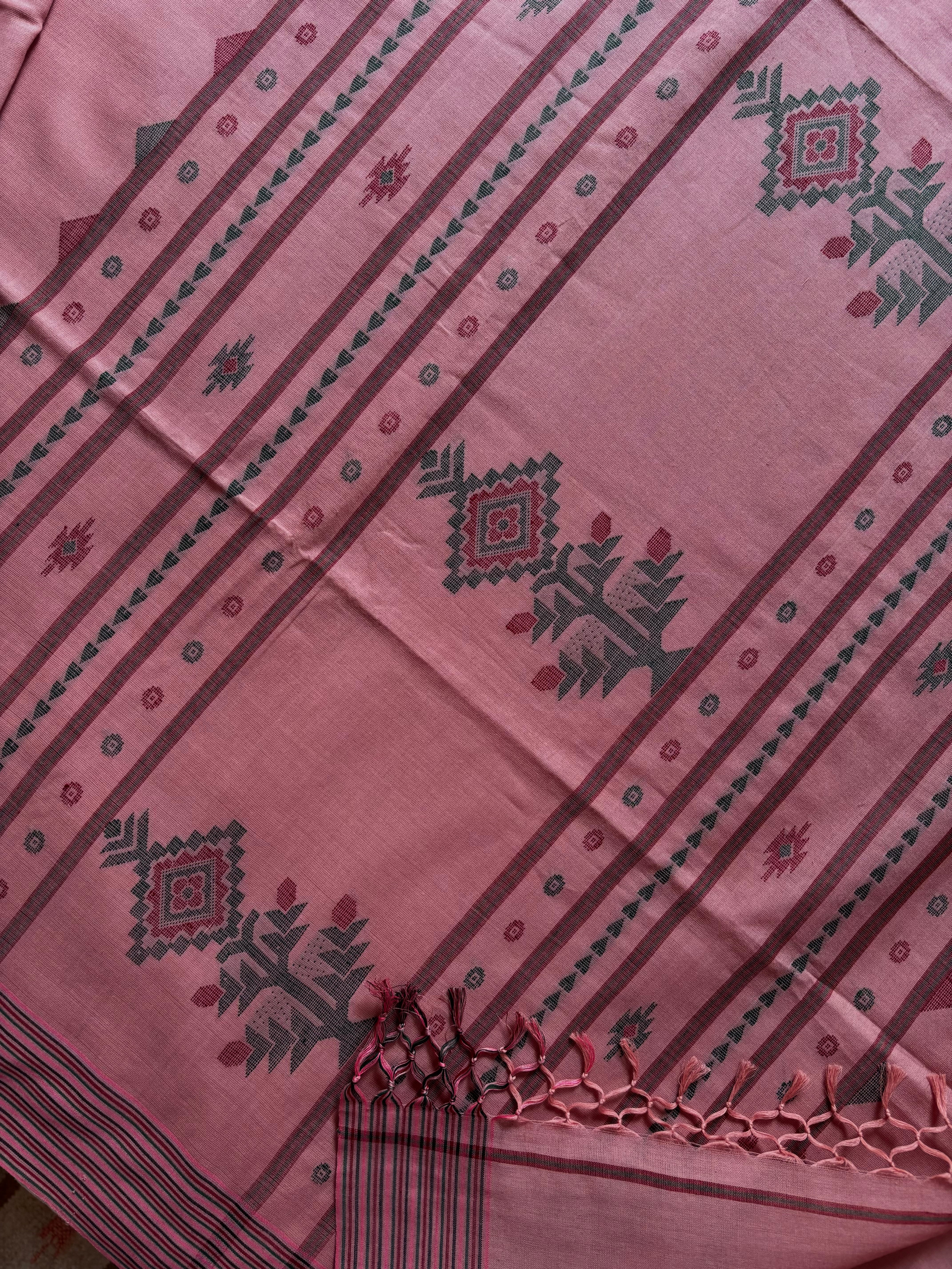 Handwoven Blush Pink Colour Cotton Jamdani Saree