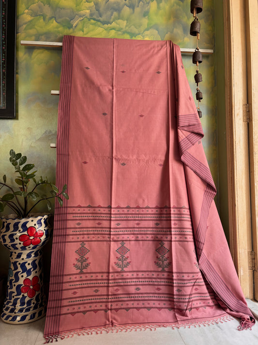 Handwoven Blush Pink Colour Cotton Jamdani Saree
