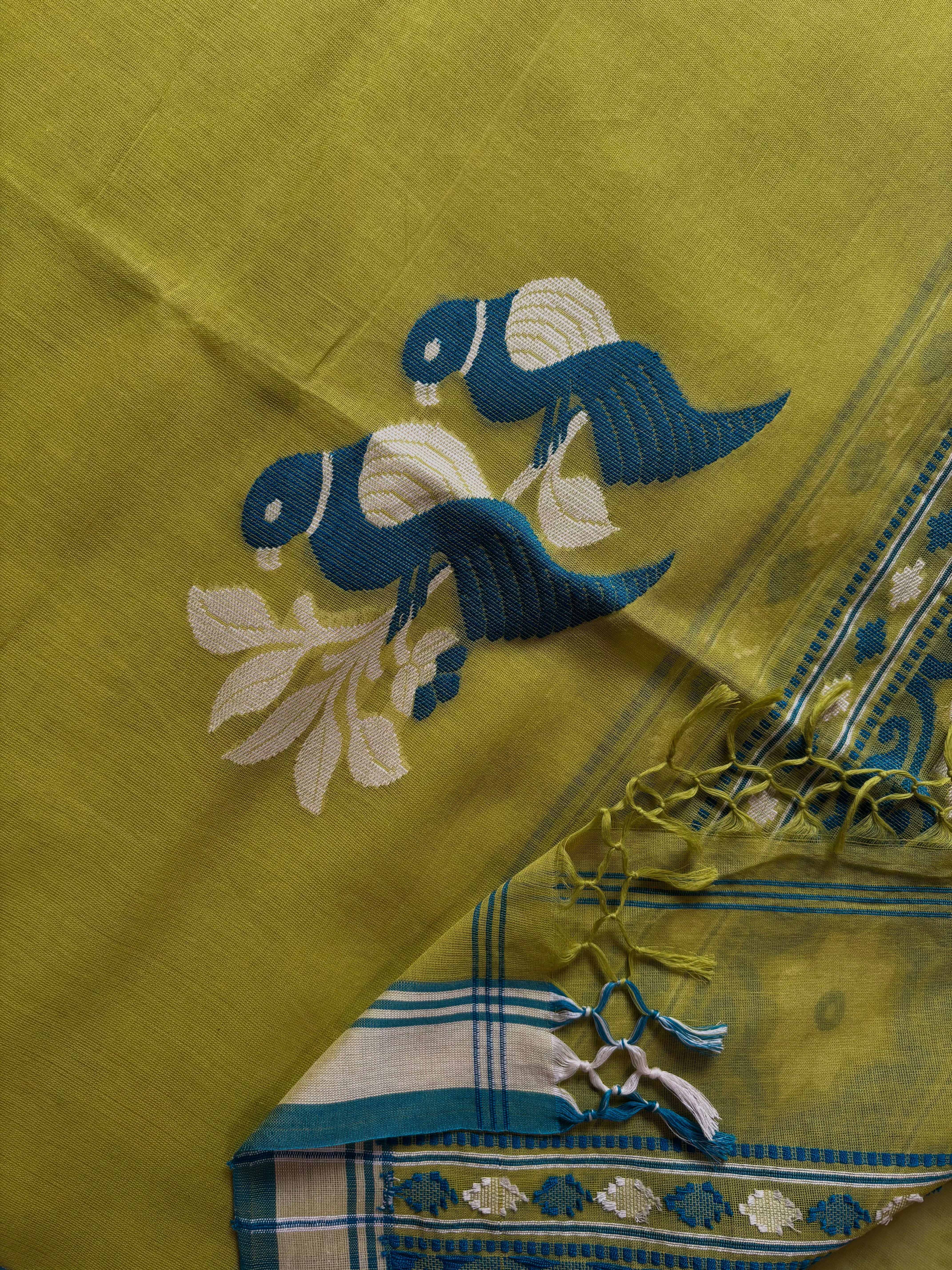 Handwoven Lime Green Colour Cotton Jamdani Saree