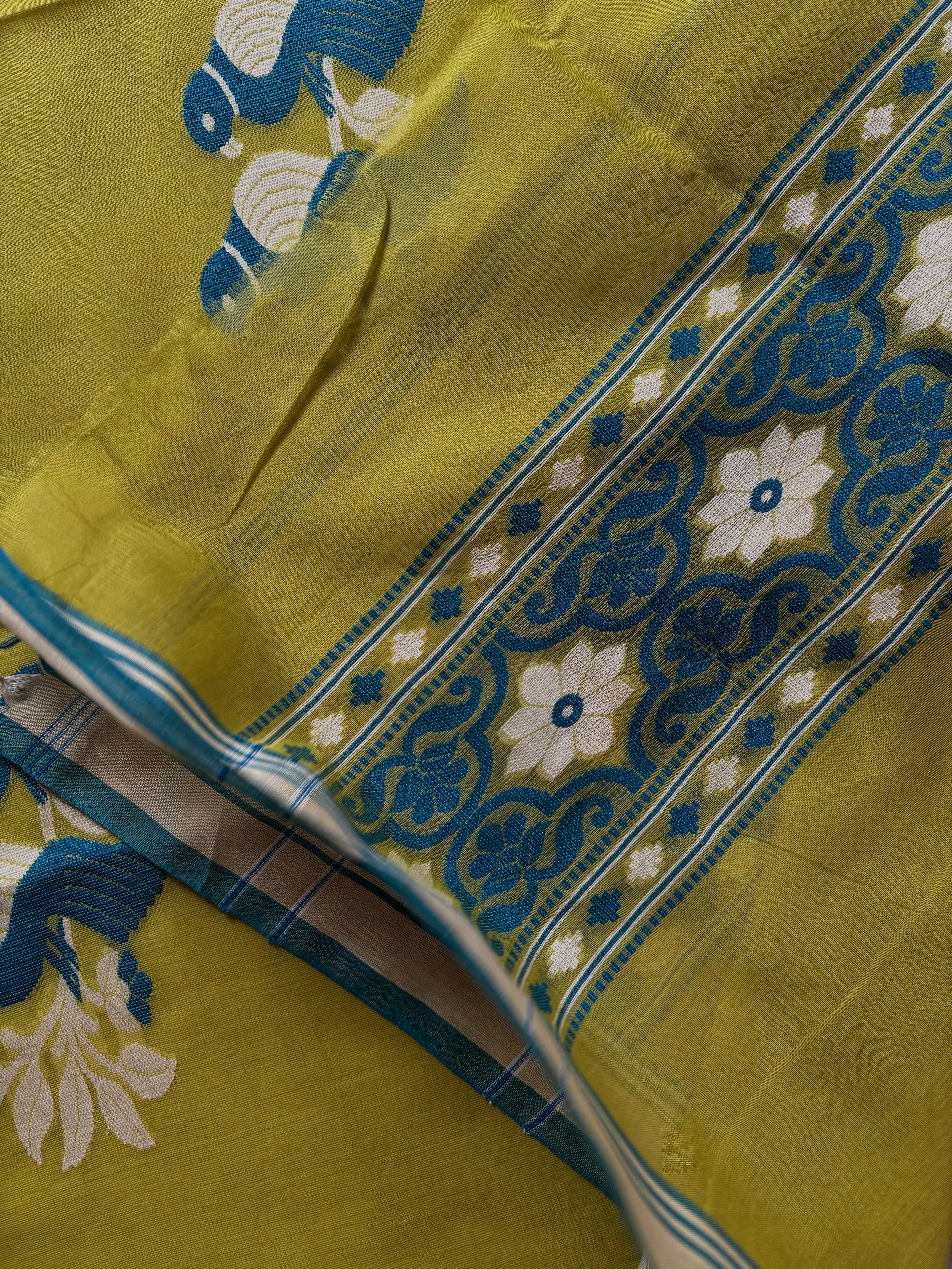Handwoven Lime Green Colour Cotton Jamdani Saree