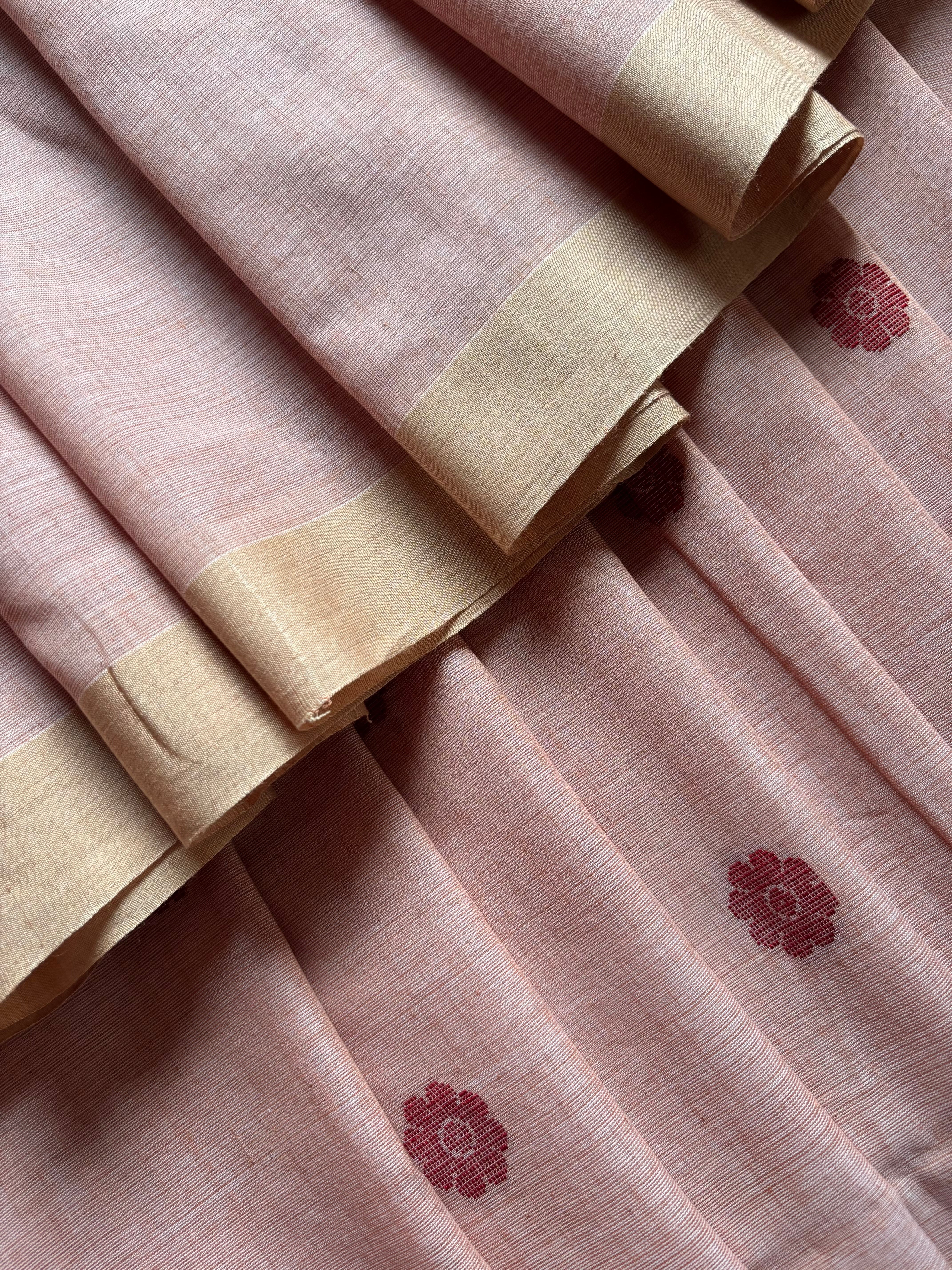 Handwoven Muted Peach Colour Cotton Jamdani Saree