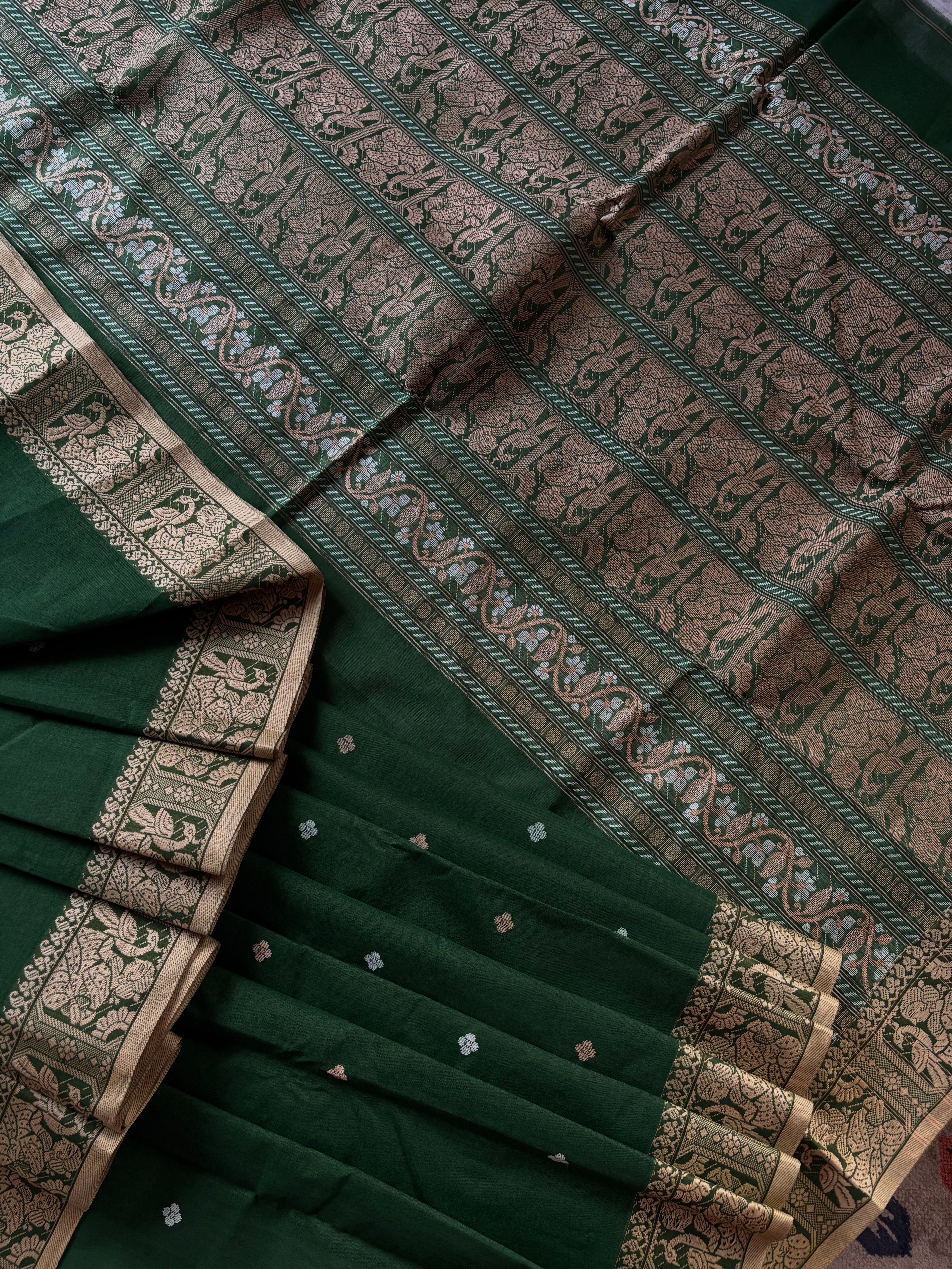 Handwoven Emerald Green Colour Cotton Baluchari Saree