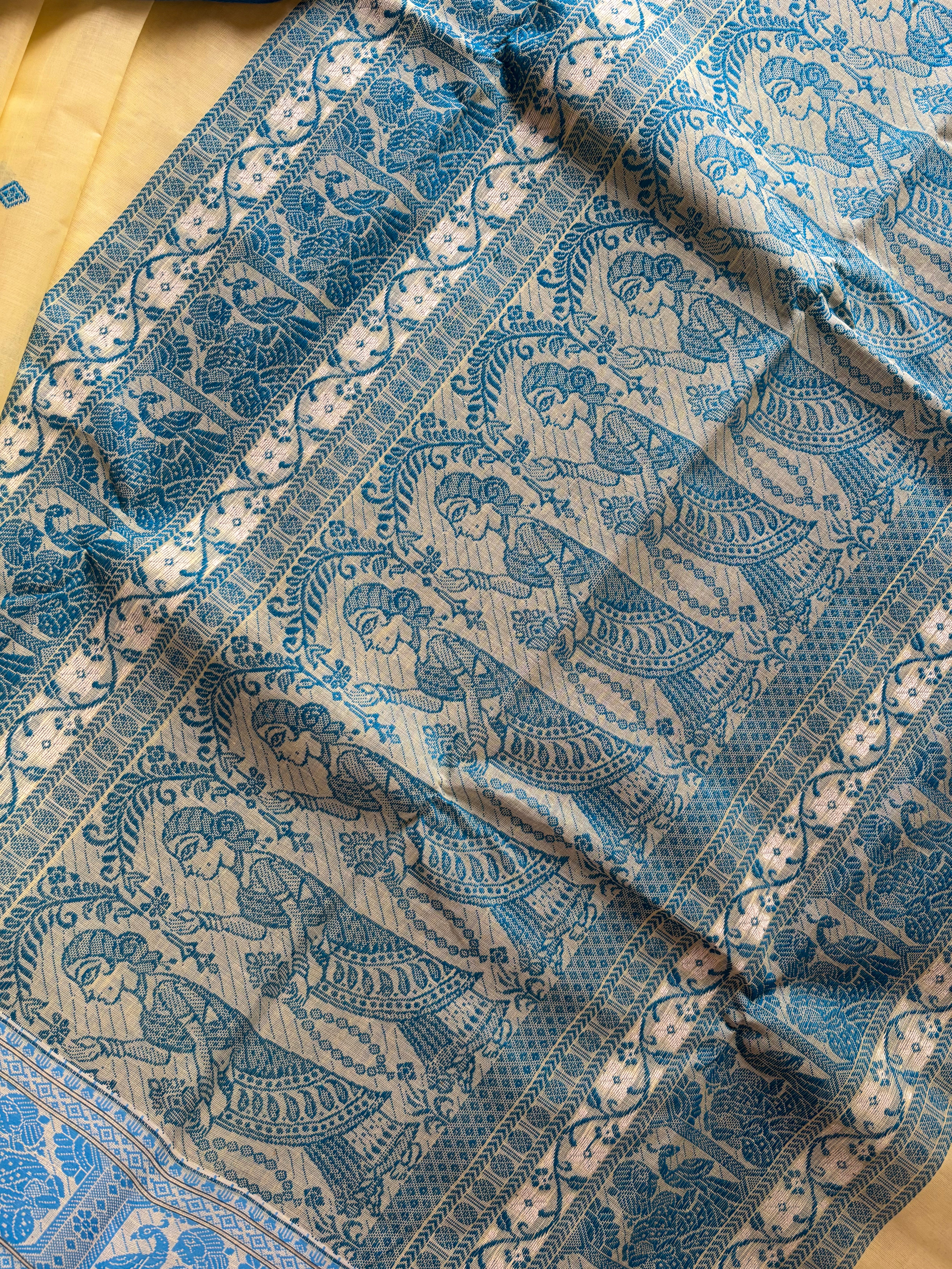 Handwoven Light Yellow Colour Cotton Baluchari Saree