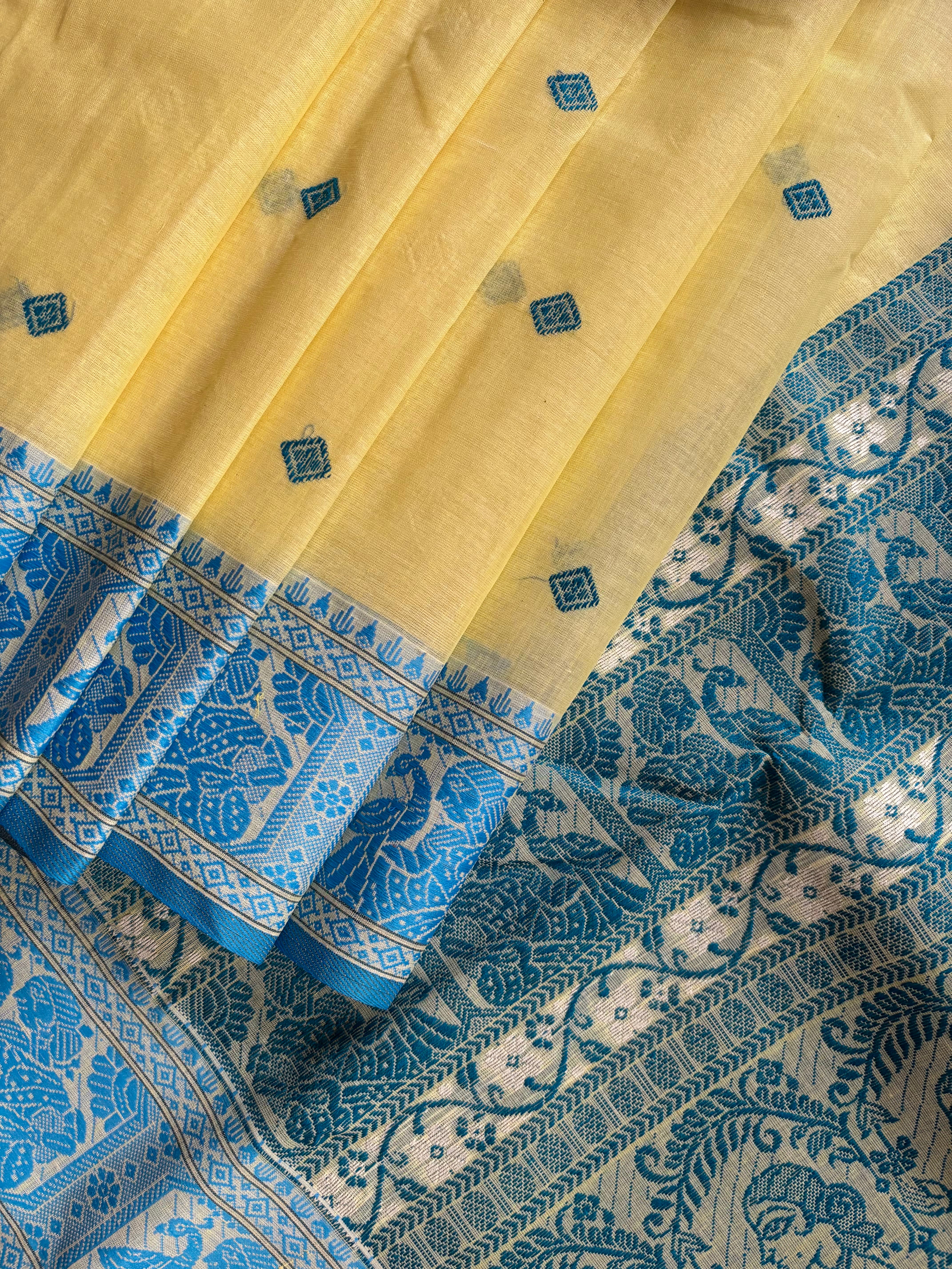 Handwoven Light Yellow Colour Cotton Baluchari Saree