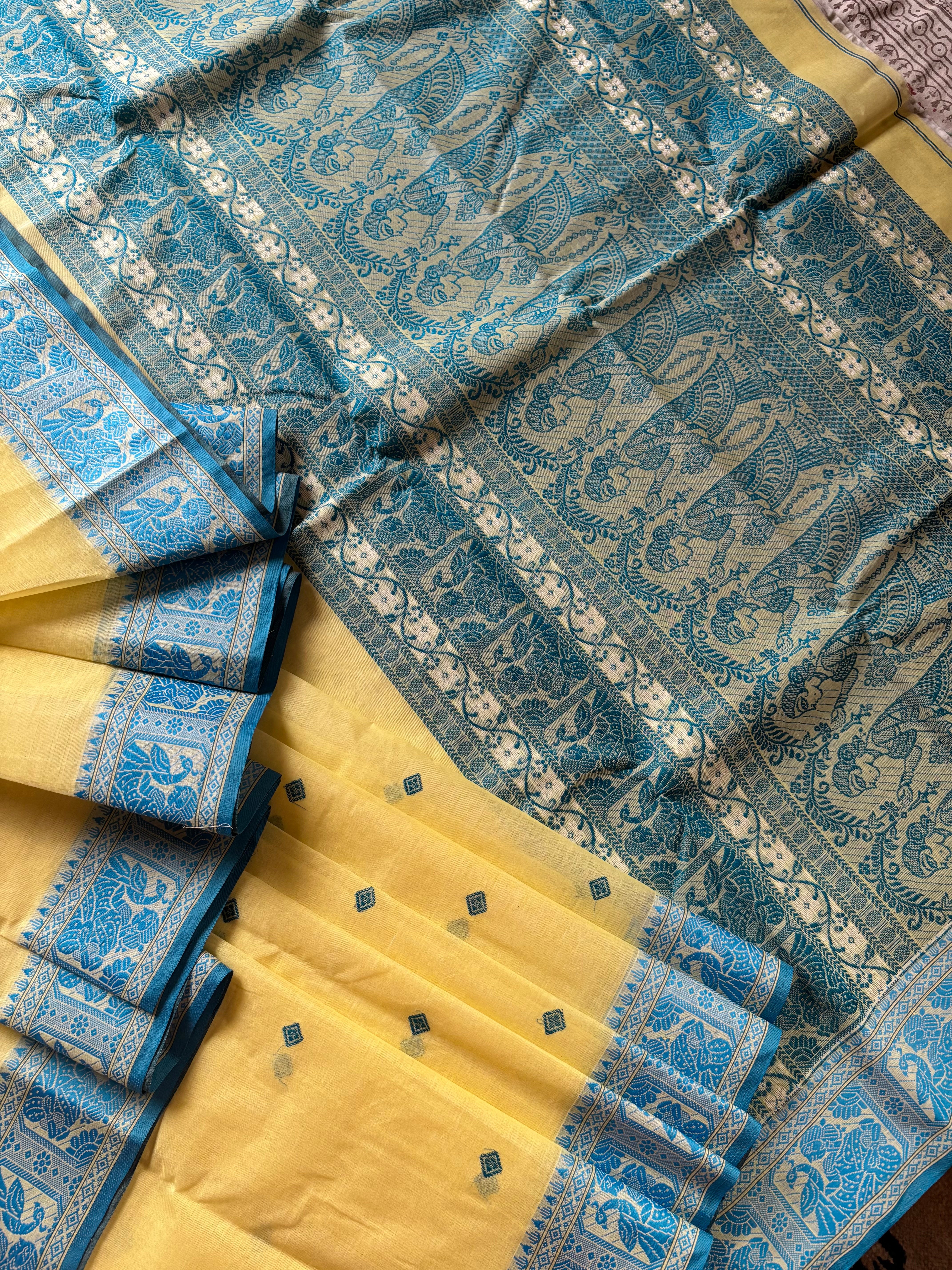 Handwoven Light Yellow Colour Cotton Baluchari Saree