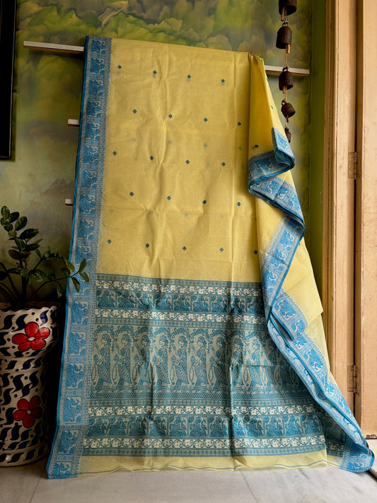 Handwoven Light Yellow Colour Cotton Baluchari Saree
