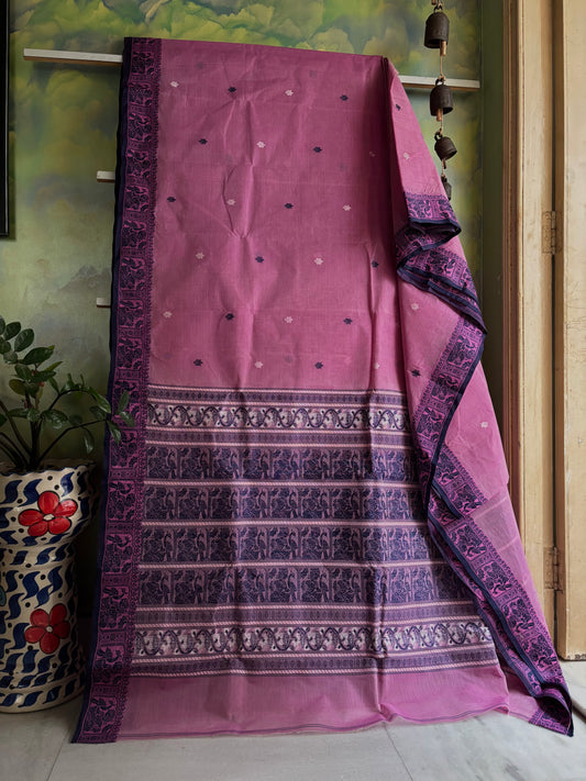 Handwoven Onion Pink Colour Cotton Baluchari Saree