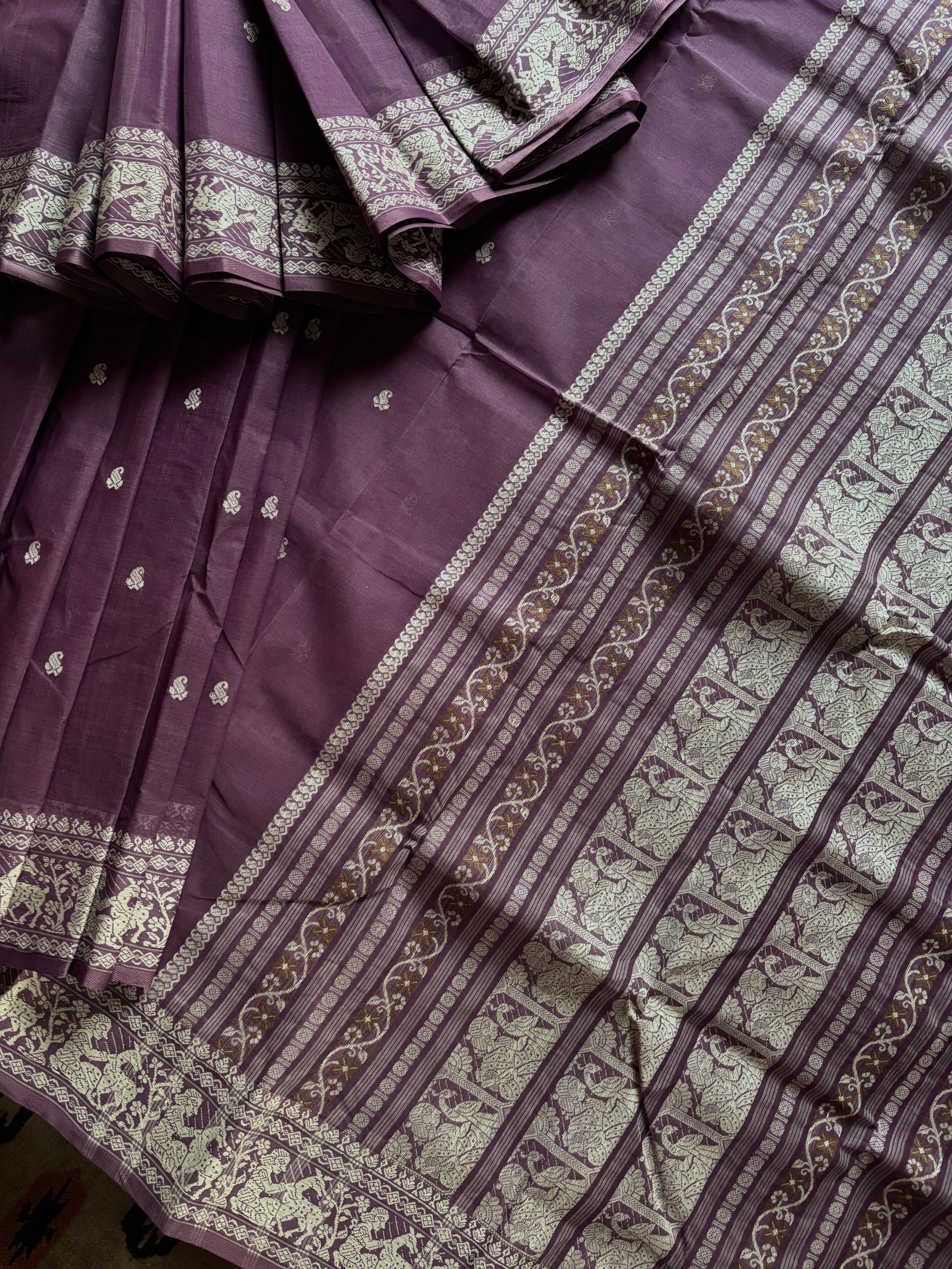 Handwoven Mauve Purple Cotton Baluchari Saree