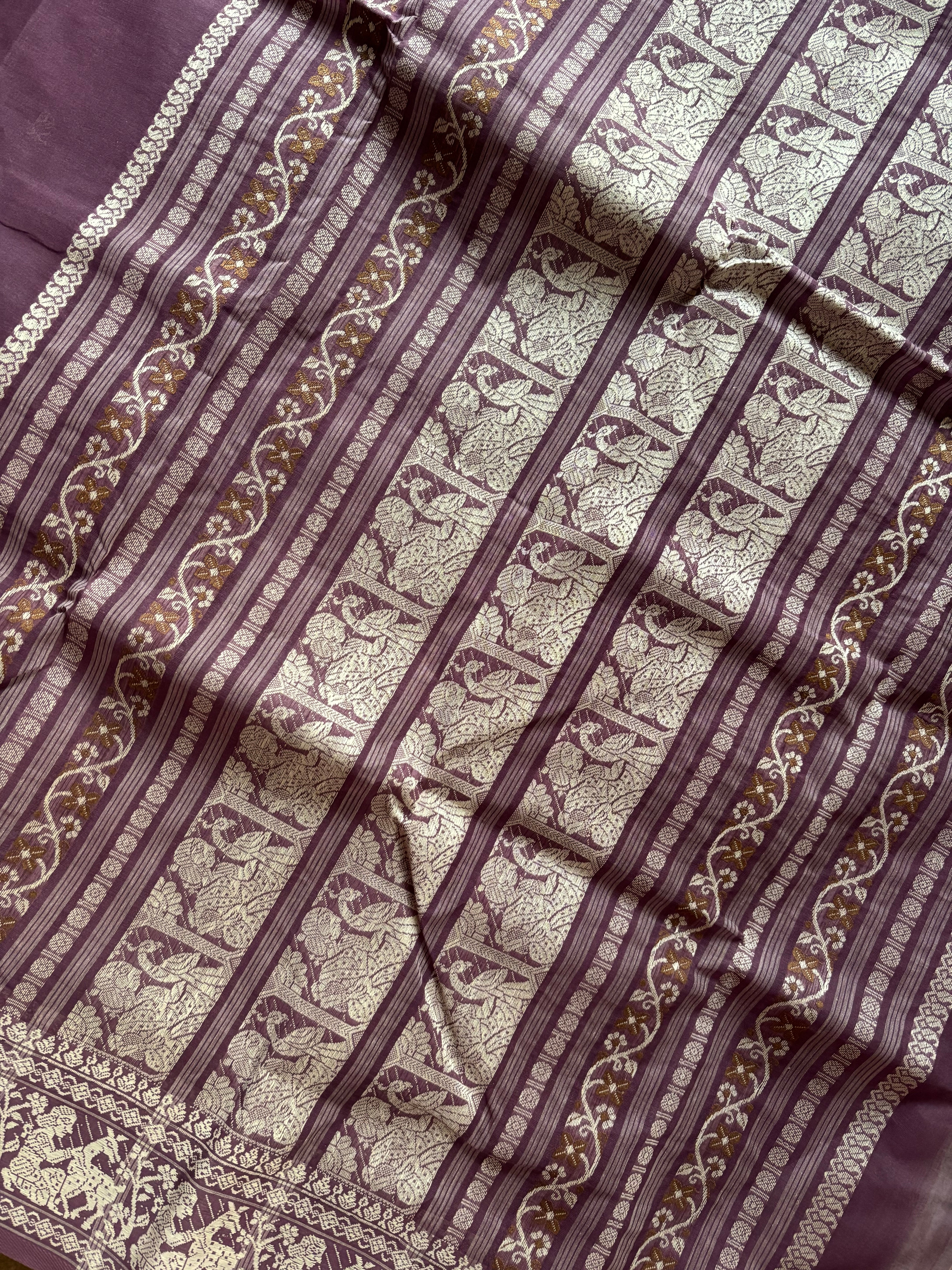 Handwoven Mauve Purple Cotton Baluchari Saree