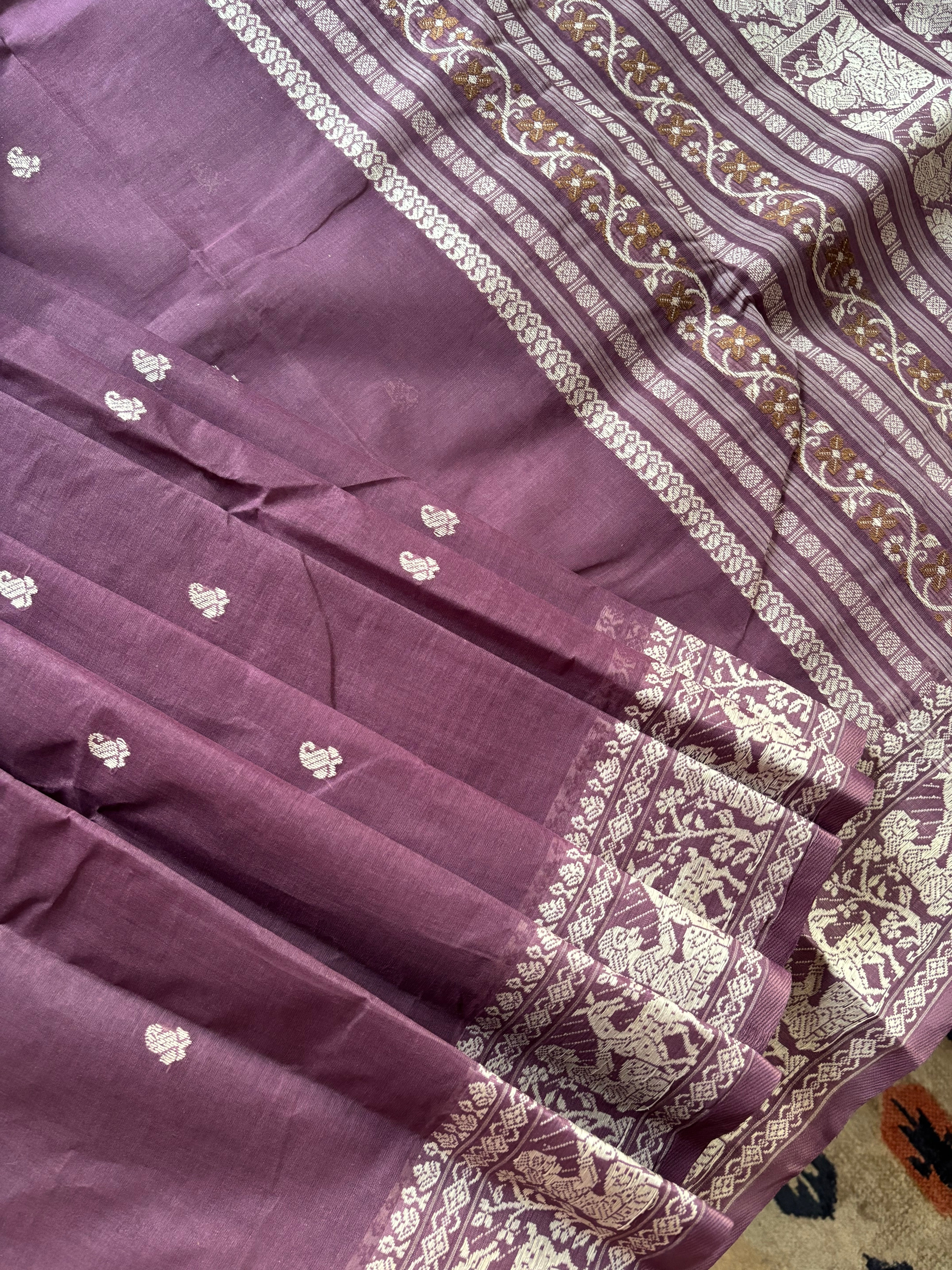 Handwoven Mauve Purple Cotton Baluchari Saree