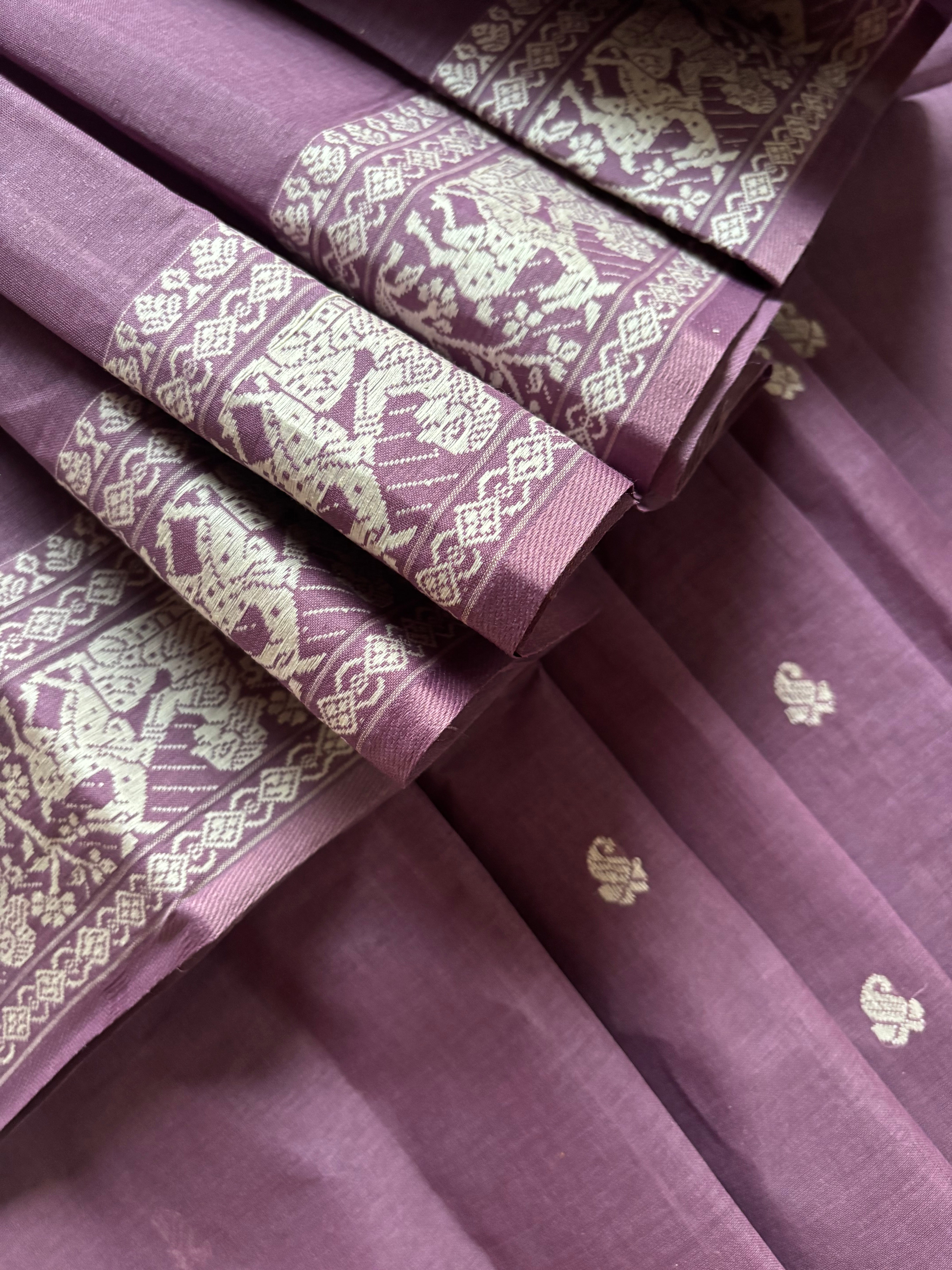 Handwoven Mauve Purple Cotton Baluchari Saree