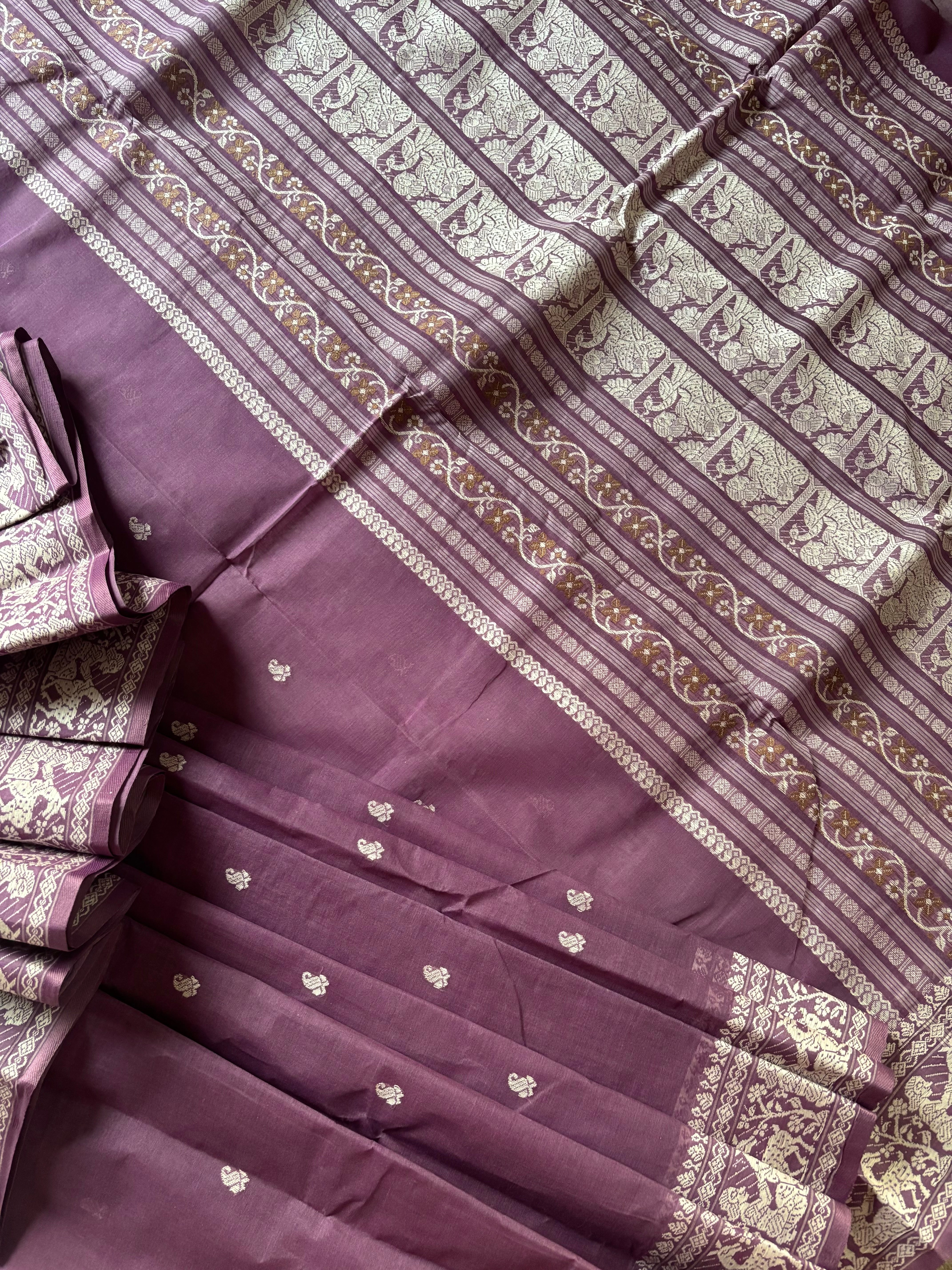Handwoven Mauve Purple Cotton Baluchari Saree
