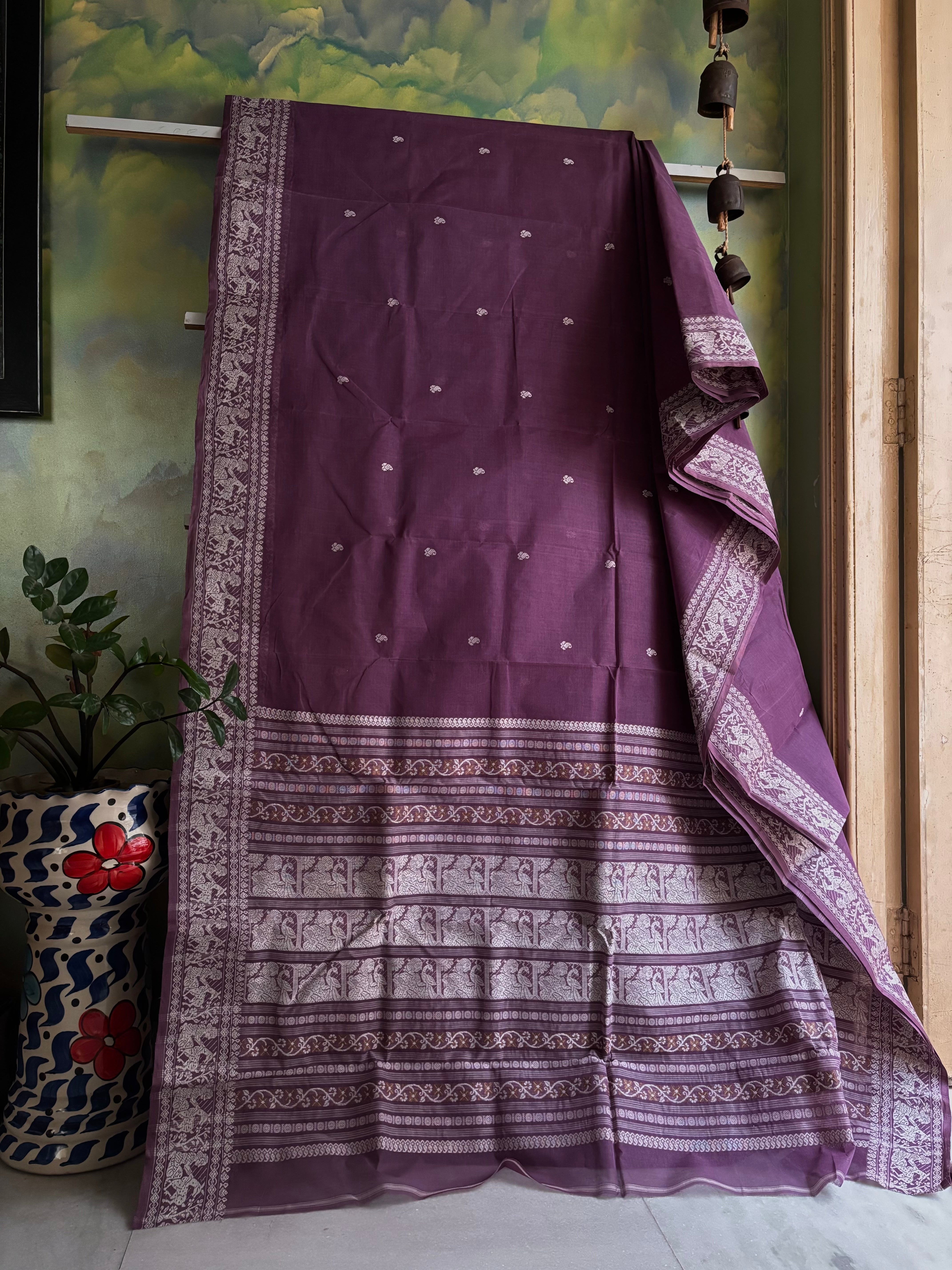 Handwoven Mauve Purple Cotton Baluchari Saree