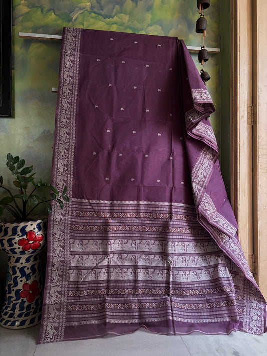 Handwoven Mauve Purple Cotton Baluchari Saree