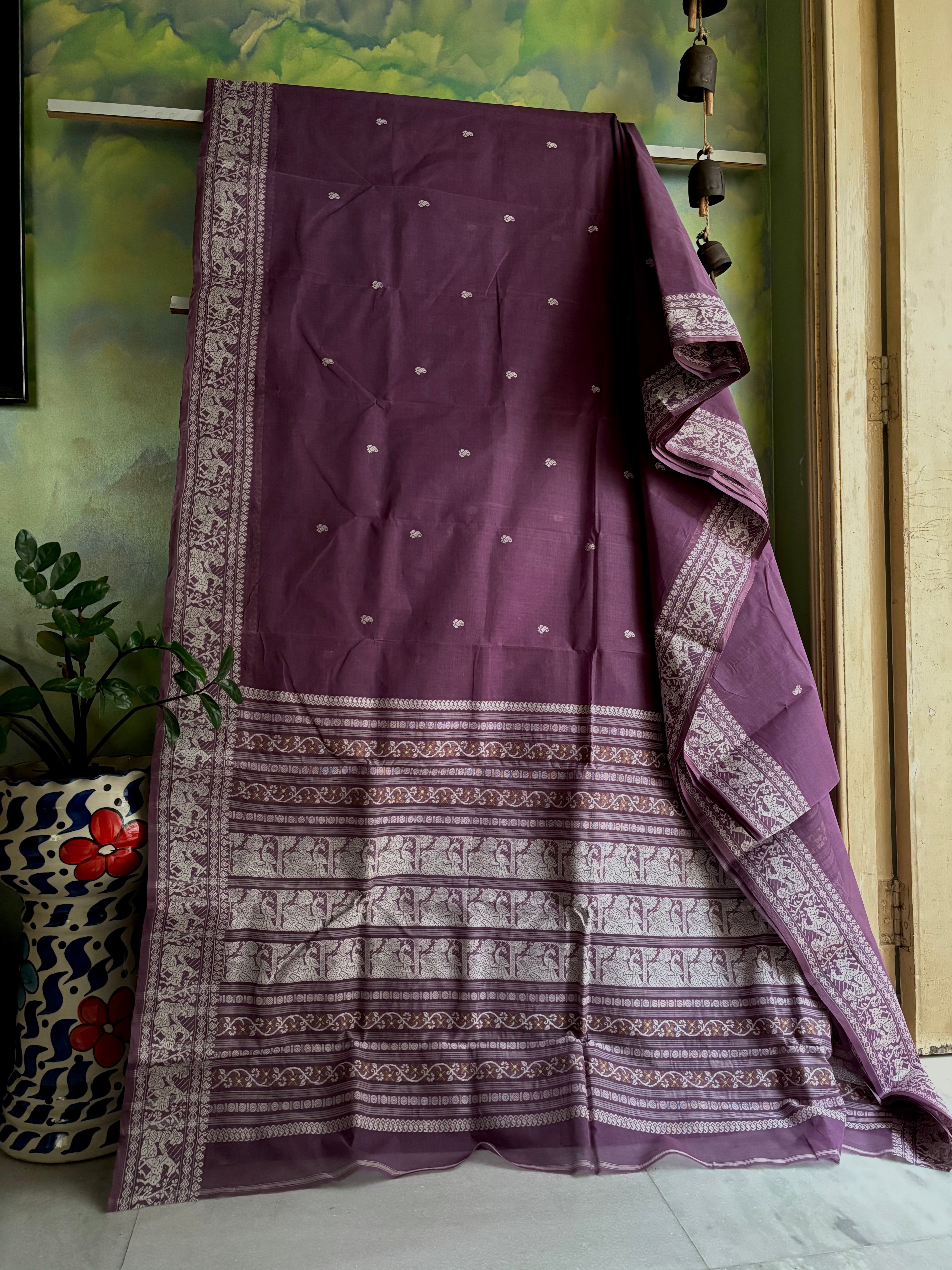 Handwoven Mauve Purple Cotton Baluchari Saree