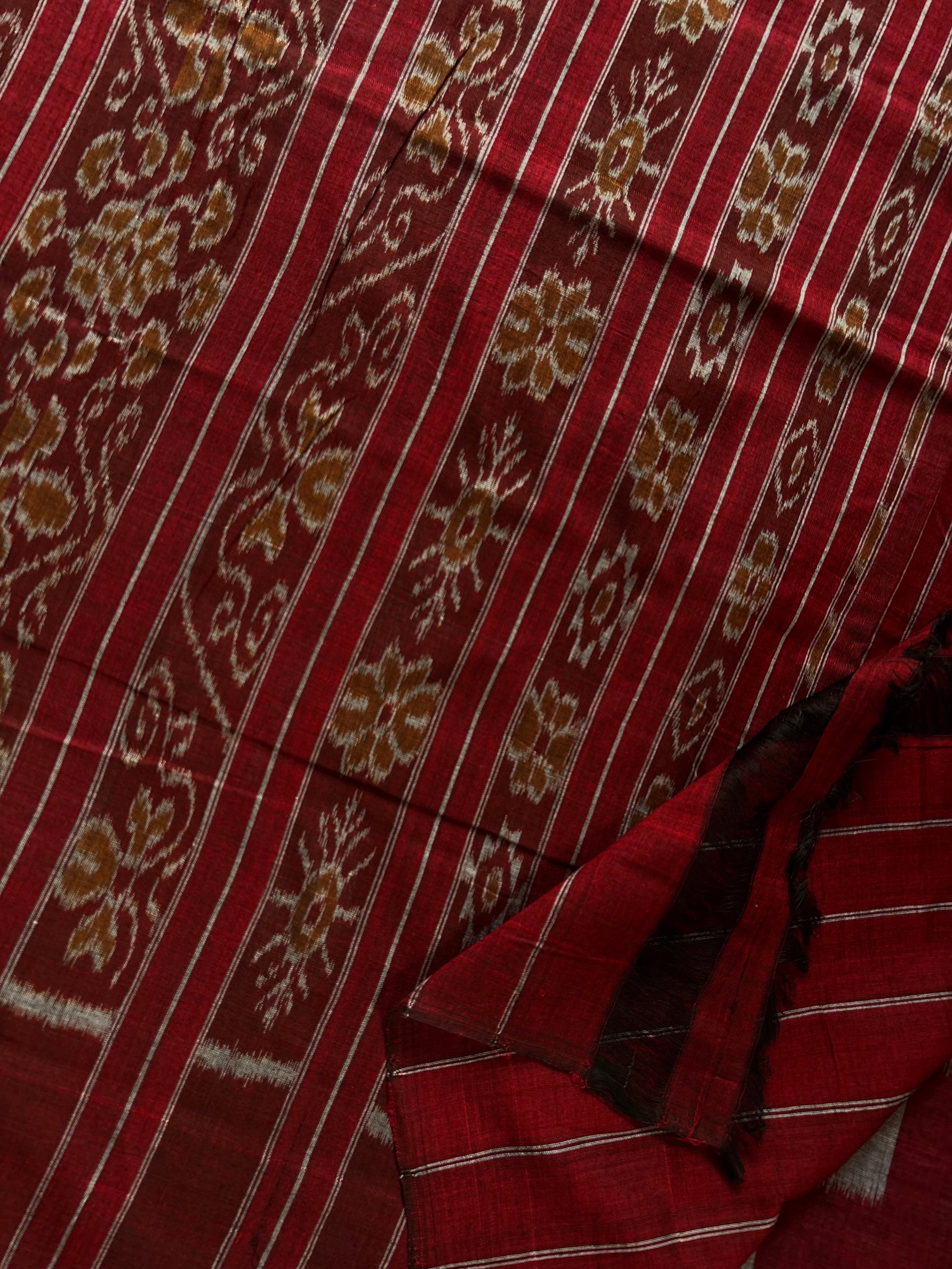 Handwoven Black Maroon Odisha Cotton Ikkat Saree