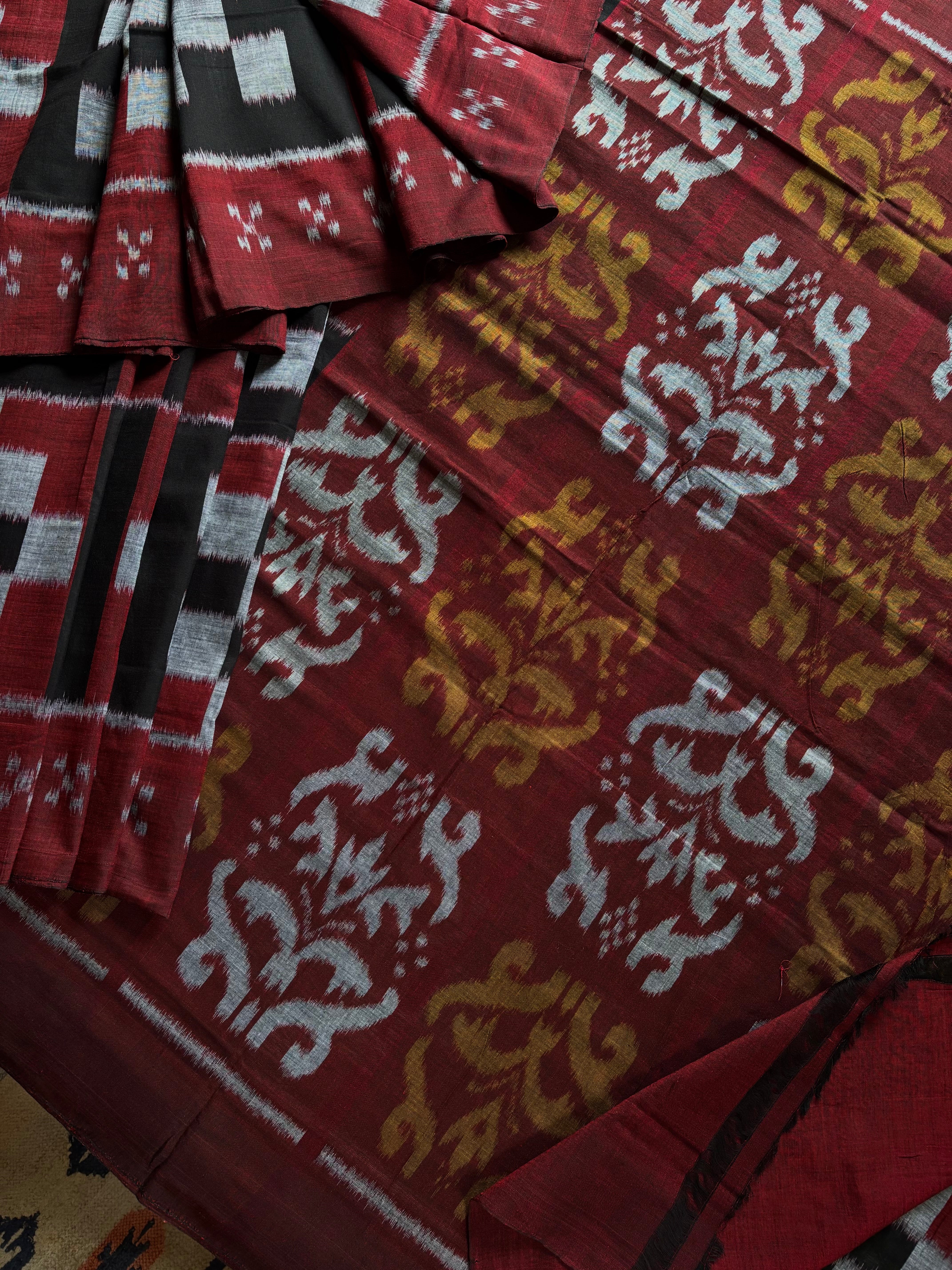 Handwoven Black Maroon Grey Odisha Cotton Ikkat Saree