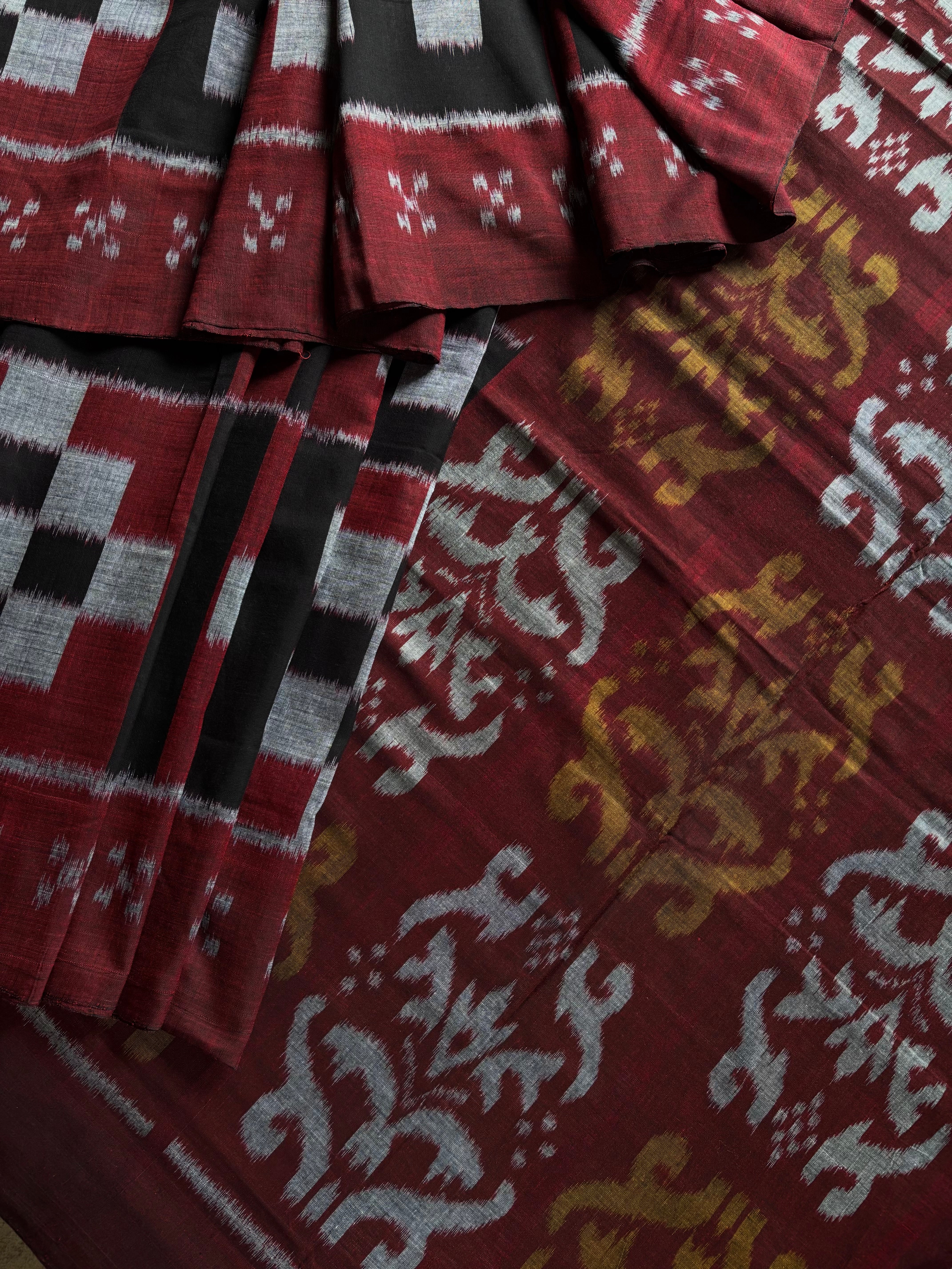 Handwoven Black Maroon Grey Odisha Cotton Ikkat Saree
