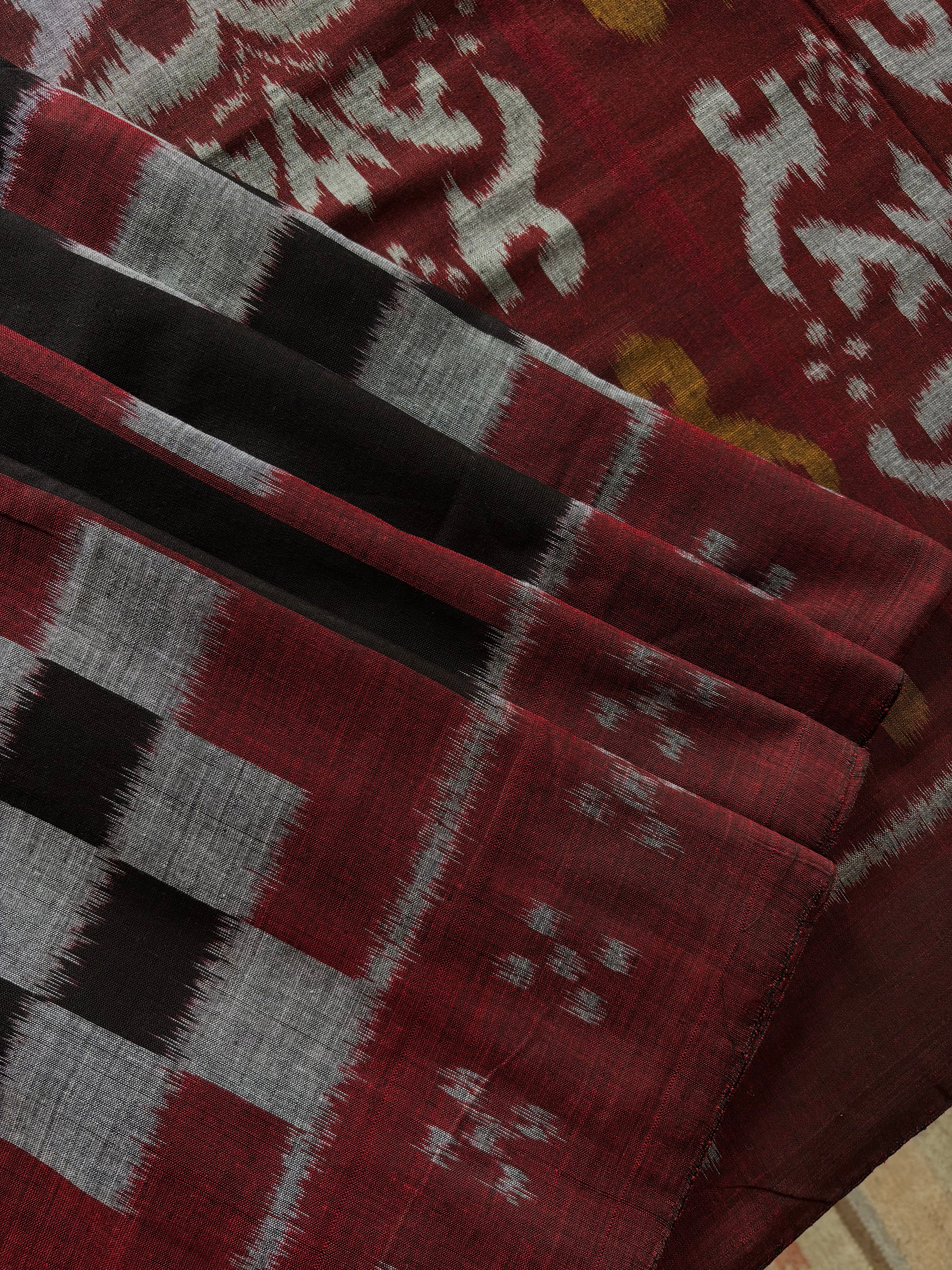 Handwoven Black Maroon Grey Odisha Cotton Ikkat Saree