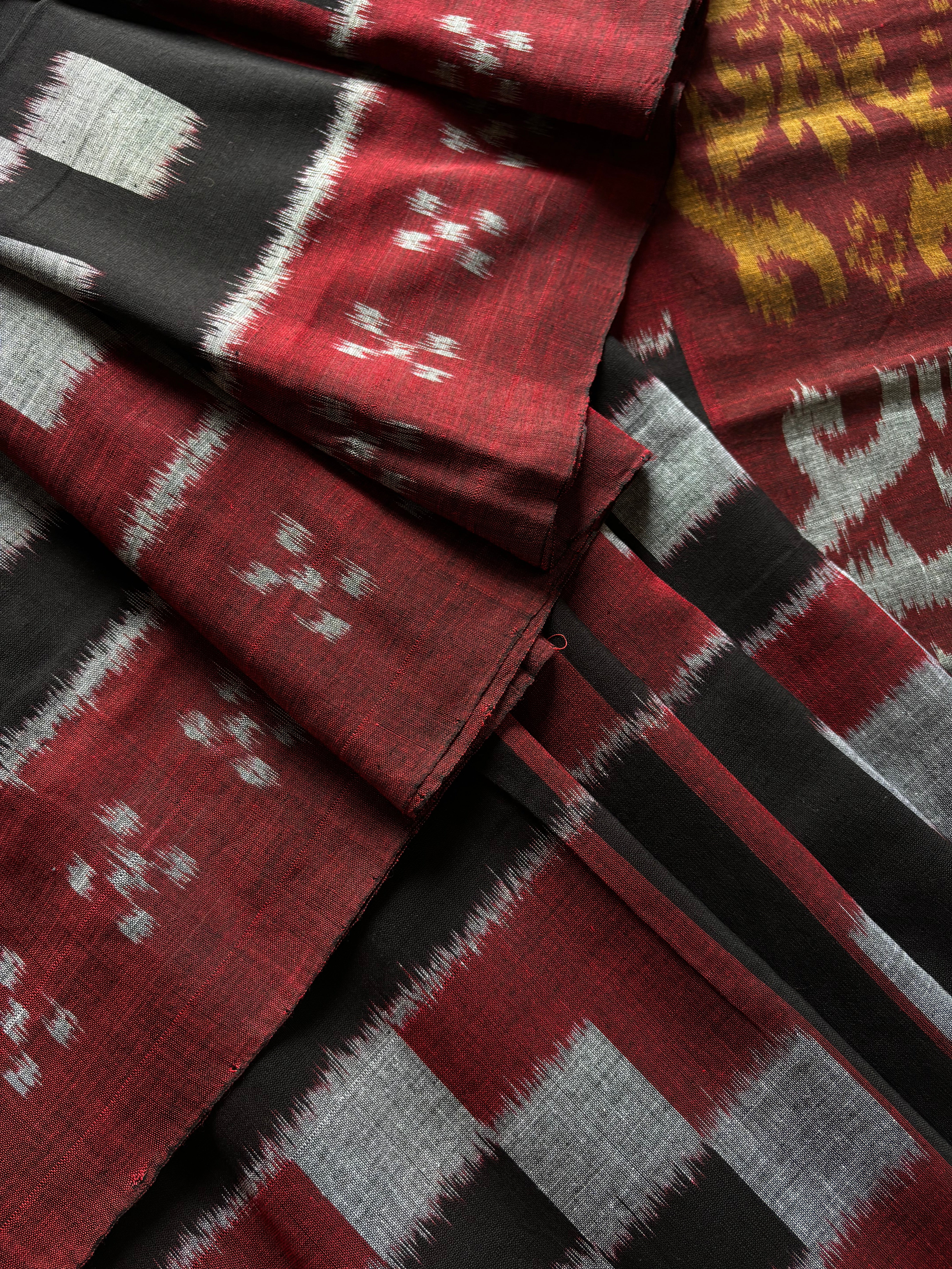 Handwoven Black Maroon Grey Odisha Cotton Ikkat Saree