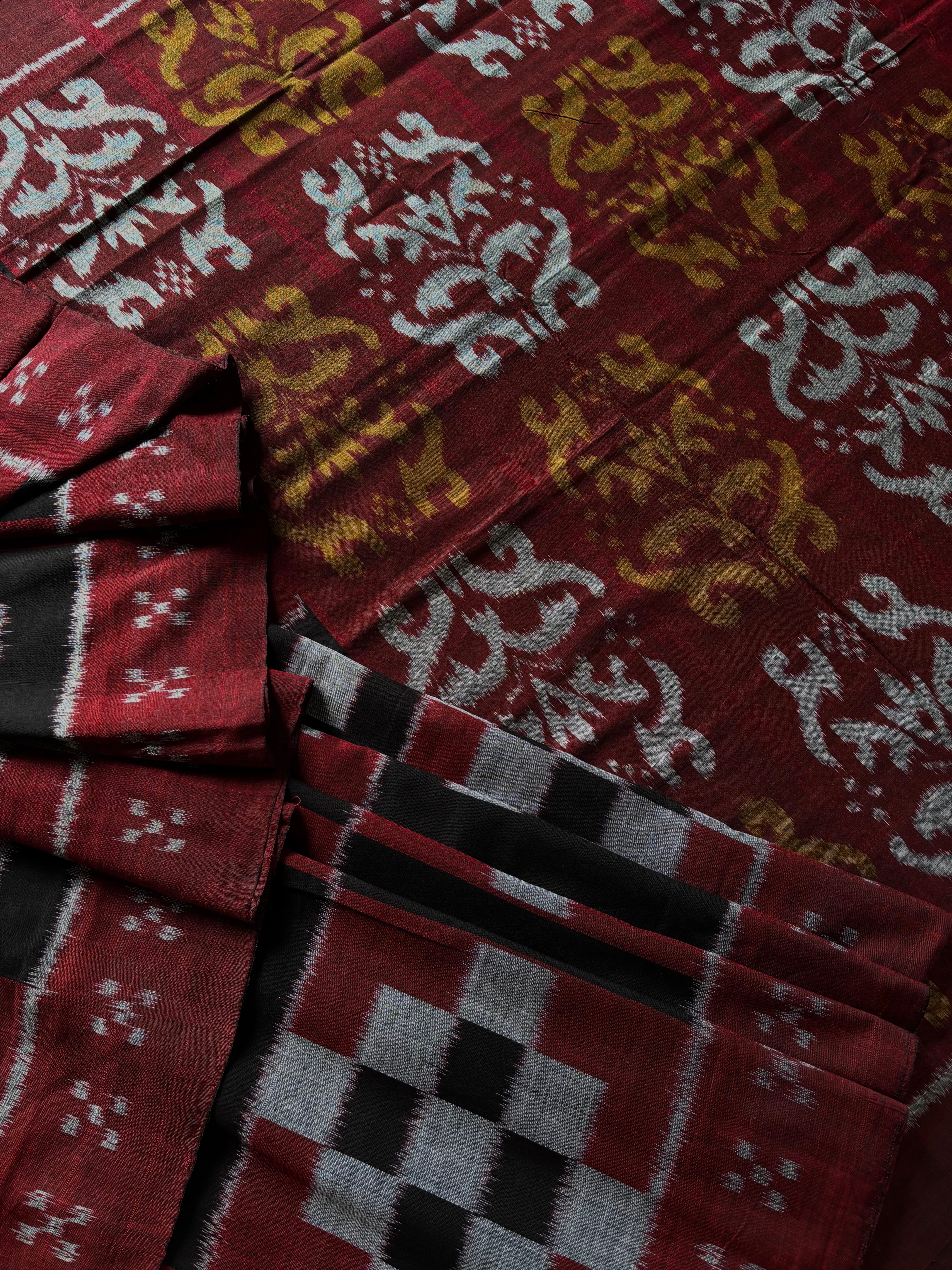Handwoven Black Maroon Grey Odisha Cotton Ikkat Saree