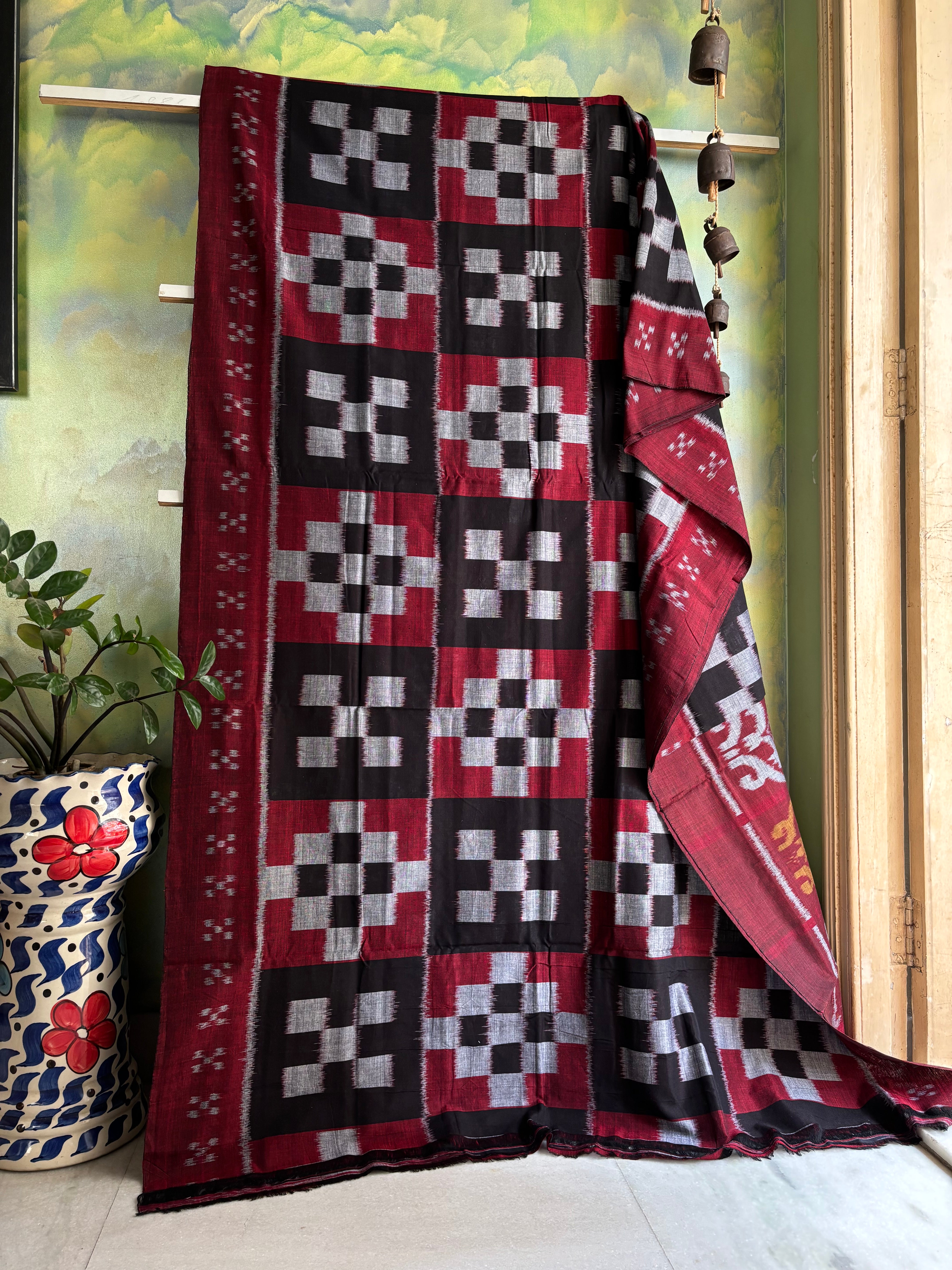 Handwoven Black Maroon Grey Odisha Cotton Ikkat Saree