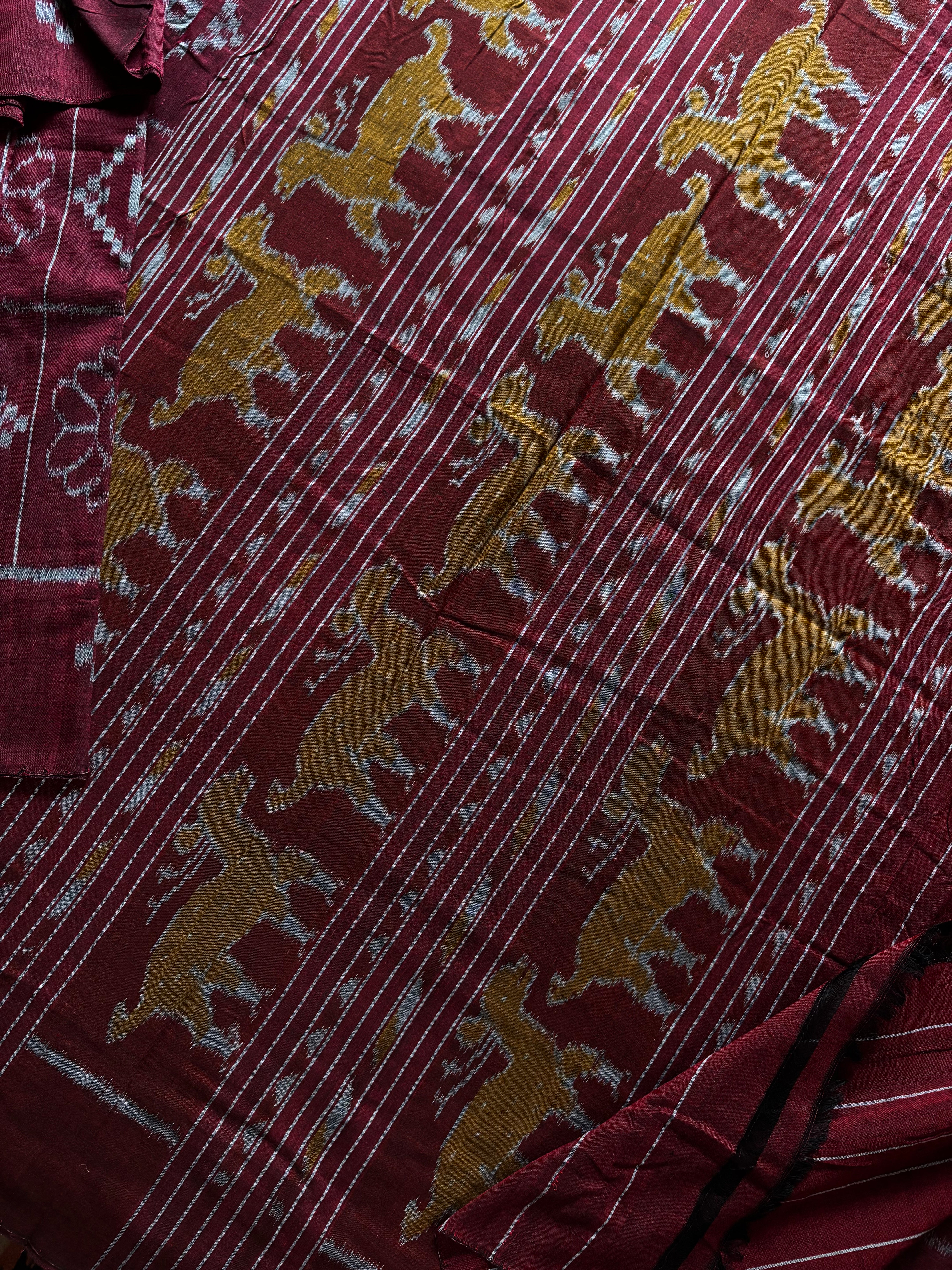 Handwoven Maroon Grey Odisha Cotton Ikkat Saree