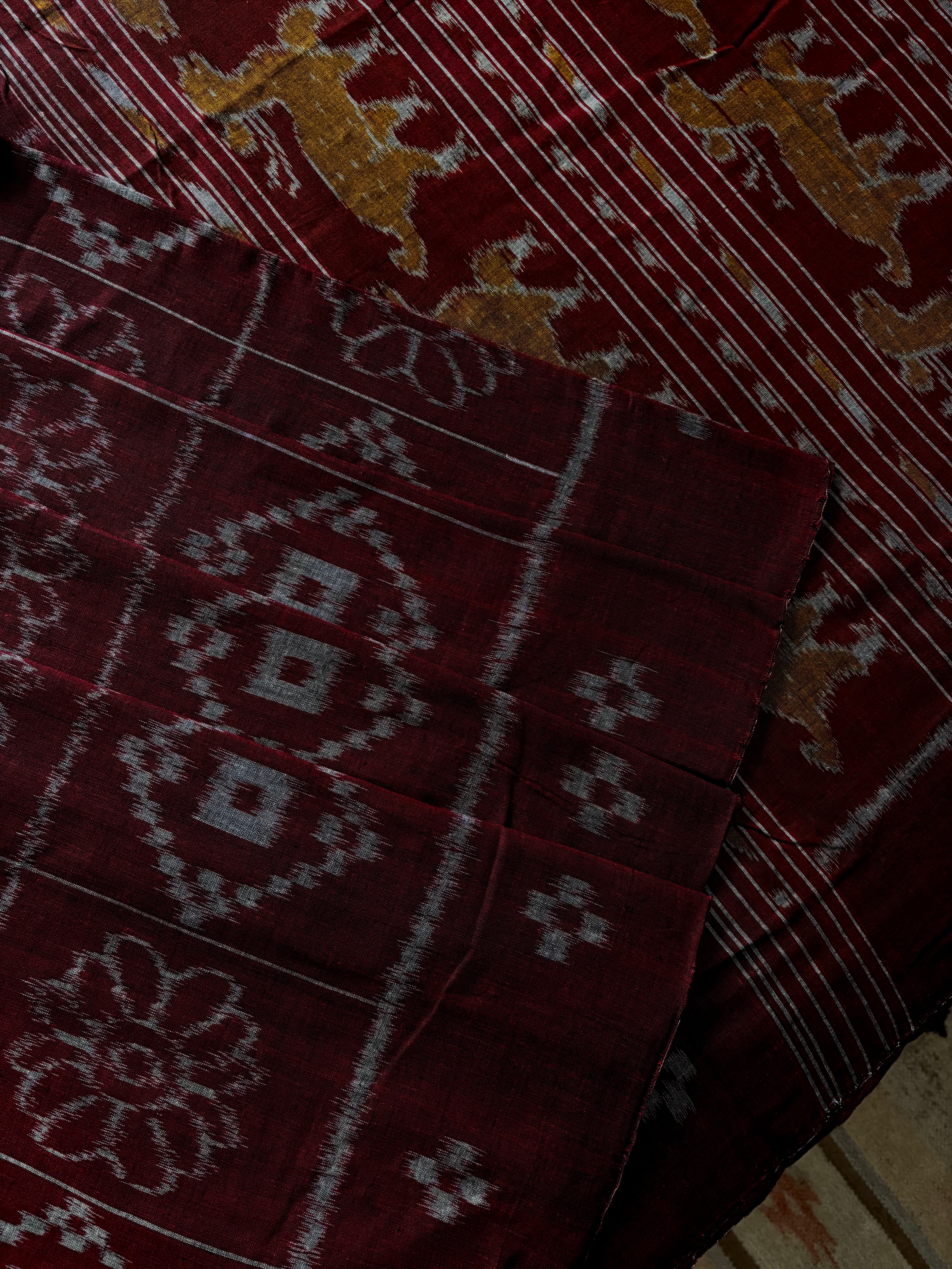 Handwoven Maroon Grey Odisha Cotton Ikkat Saree