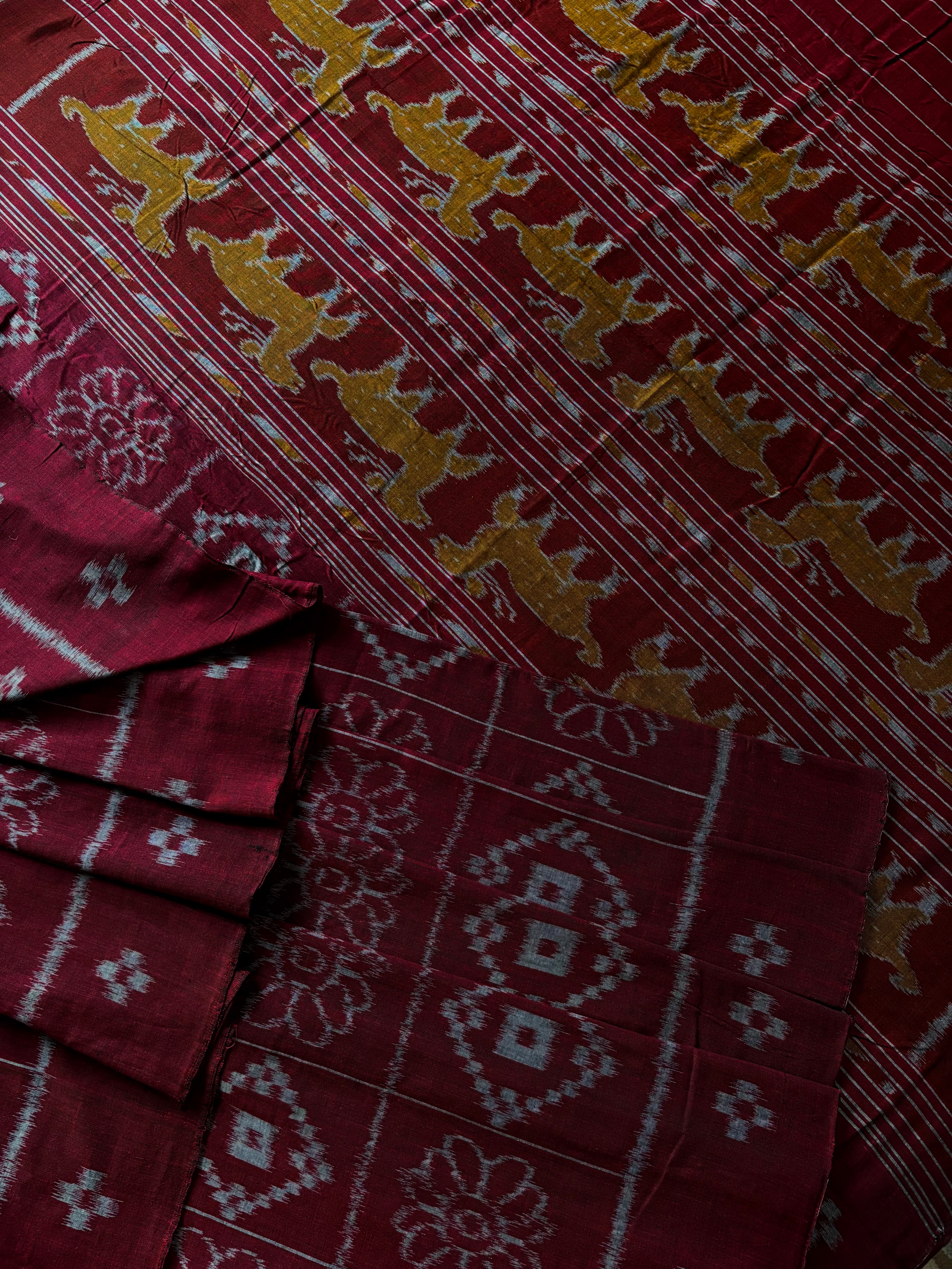 Handwoven Maroon Grey Odisha Cotton Ikkat Saree