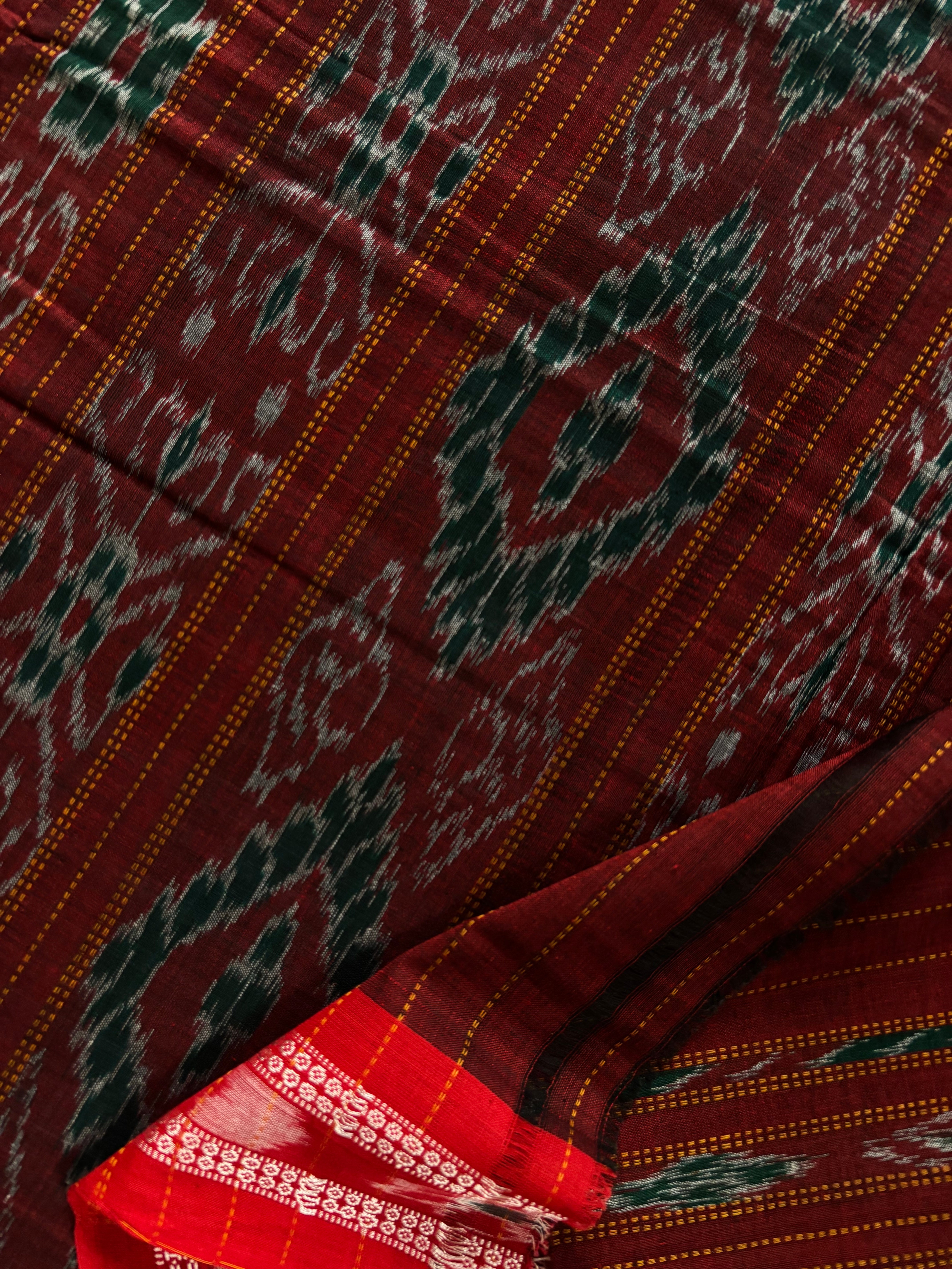 Handwoven Black Maroon Odisha Ikkat Cotton Pasapalli Saree