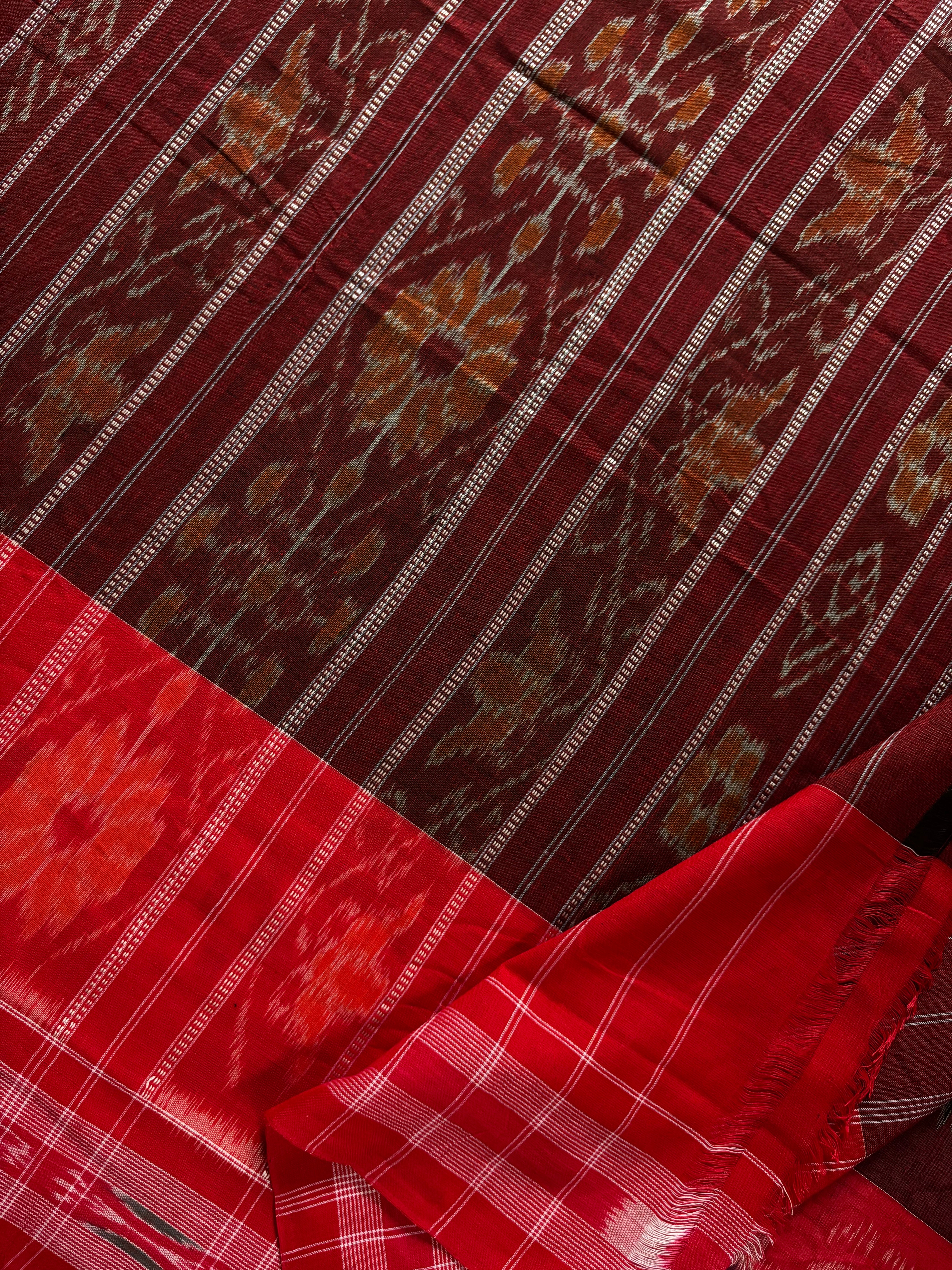 Handwoven Navy Red Odisha Cotton Ikkat Saree