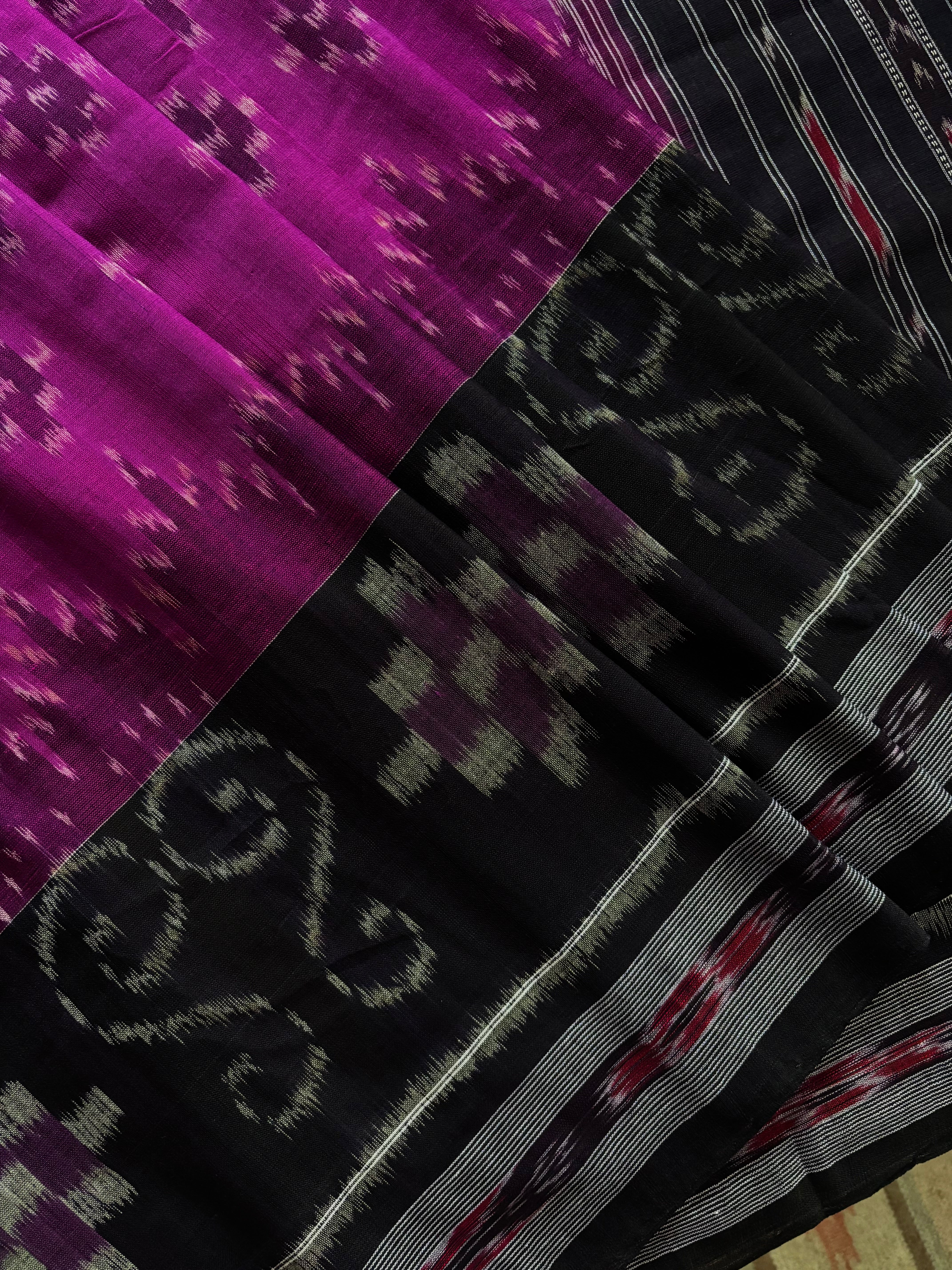 Handwoven Magenta Black Odisha Cotton Ikkat Saree