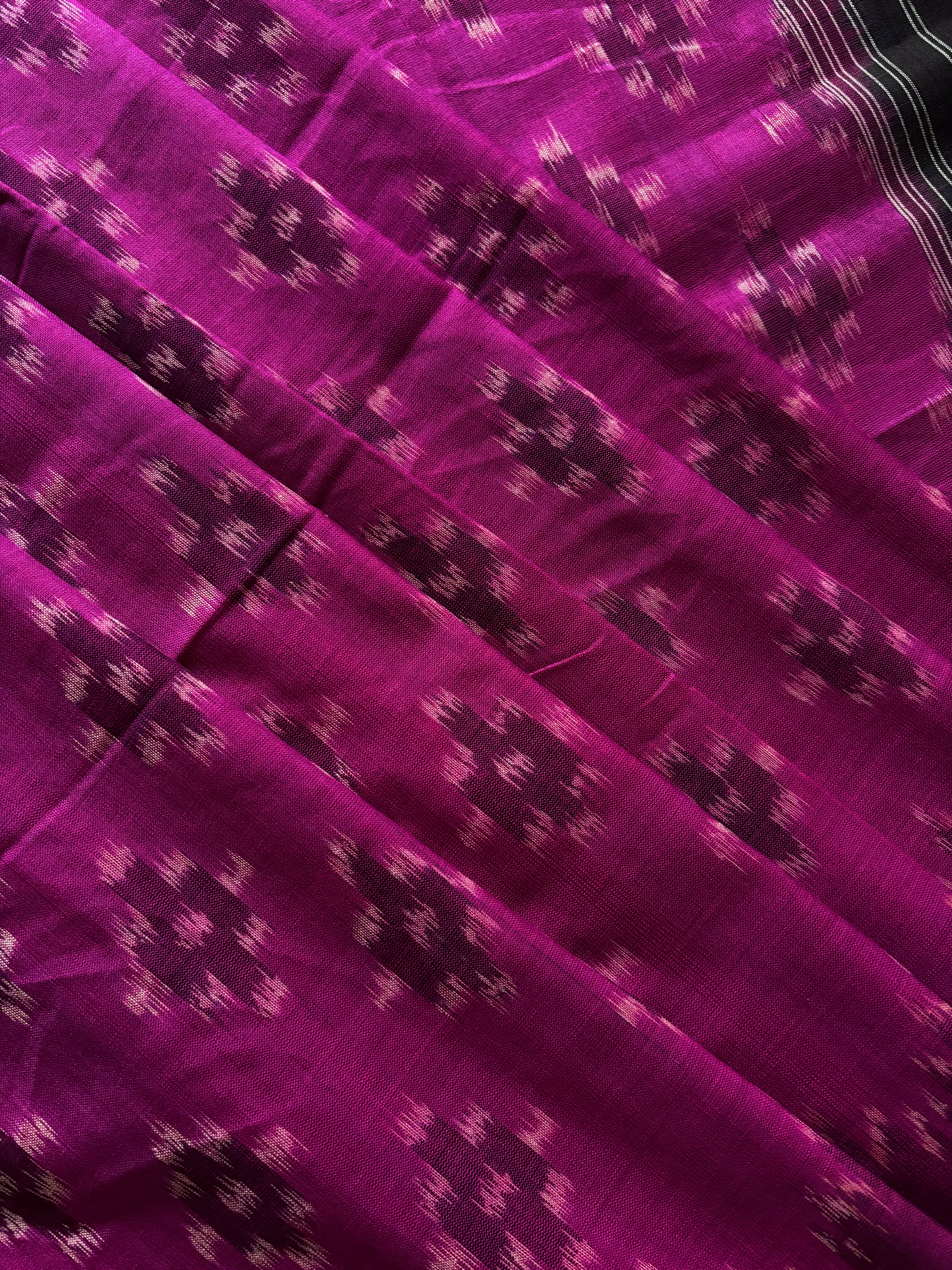 Handwoven Magenta Black Odisha Cotton Ikkat Saree